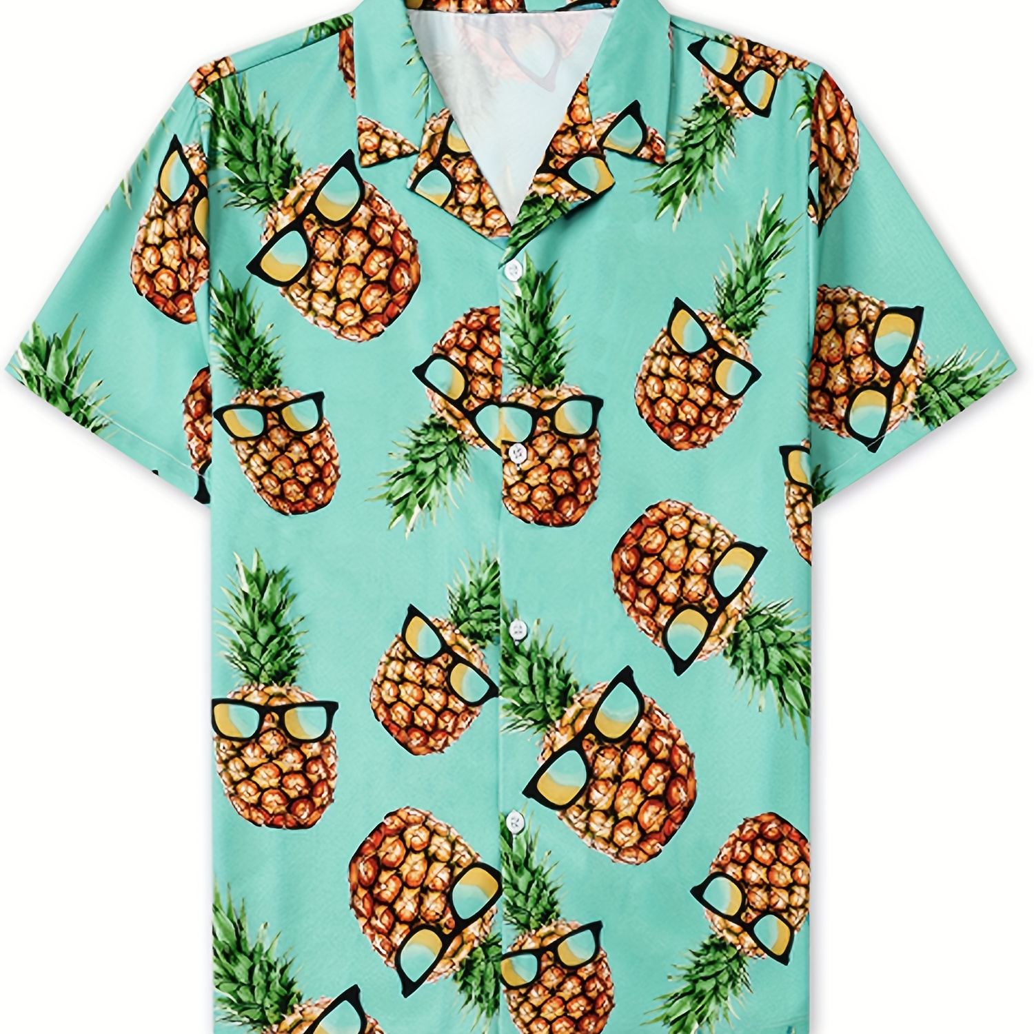 

Boy's Trendy Creative Hawaii Shirt, Pineapple With Sunglasses Pattern Short Sleeve Button Up Comfortable Summer Top Shirt