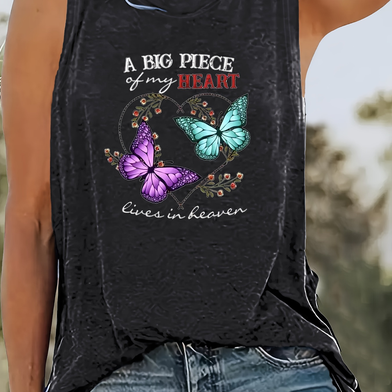 

Butterfly Print Tank Top, Sleeveless Casual Top For Summer & Spring, Women's Clothing