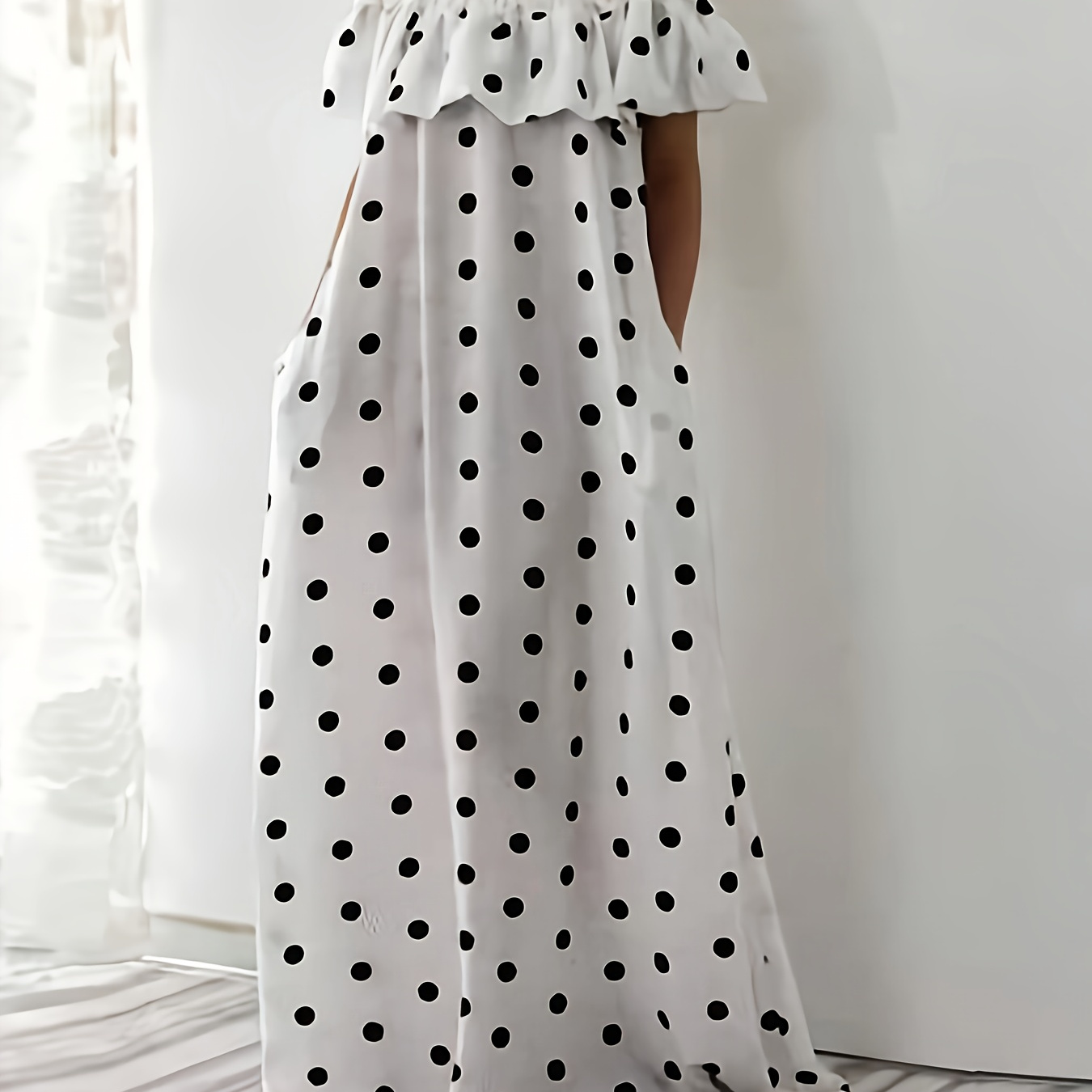 

Robe Maxi Élégante à et Épaules Dénudées avec Poches - 100% Polyester, Lavable en Machine - Parfaite pour Toutes les , Bohème