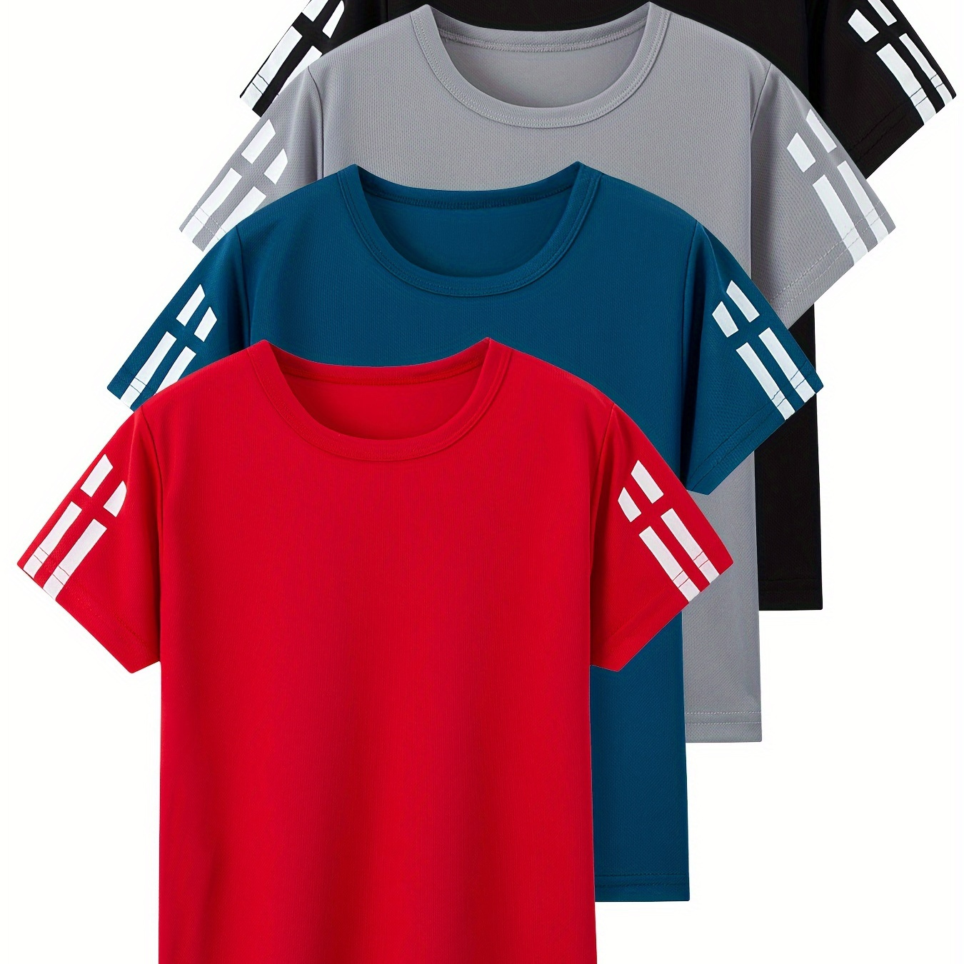 

4pcs Boys Summer Loose Sports Tee, Casual Comfortable Versatile Mesh Quick Dry Athletic Short Sleeve T-shirt Boys Tee Tops