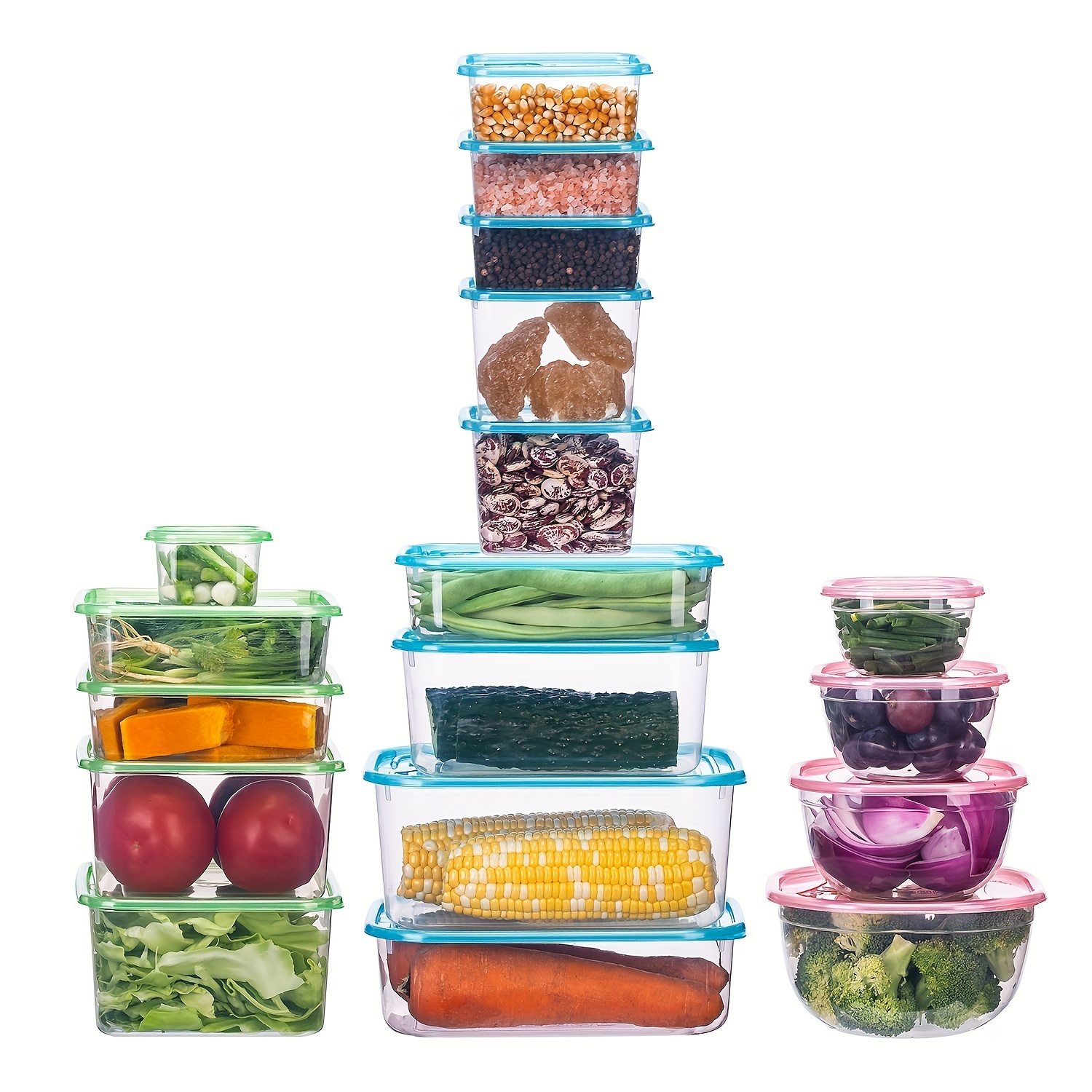 28 recipientes de almacenamiento de alimentos con tapas, recipientes  extragrandes para congelar alimentos, sin BPA, para carne, fruta, verduras