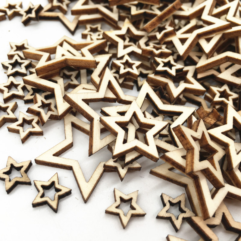 

100pcs Star-shaped Wood Pieces - Perfect For Diy Crafts, Gift Tags & Home Decor!