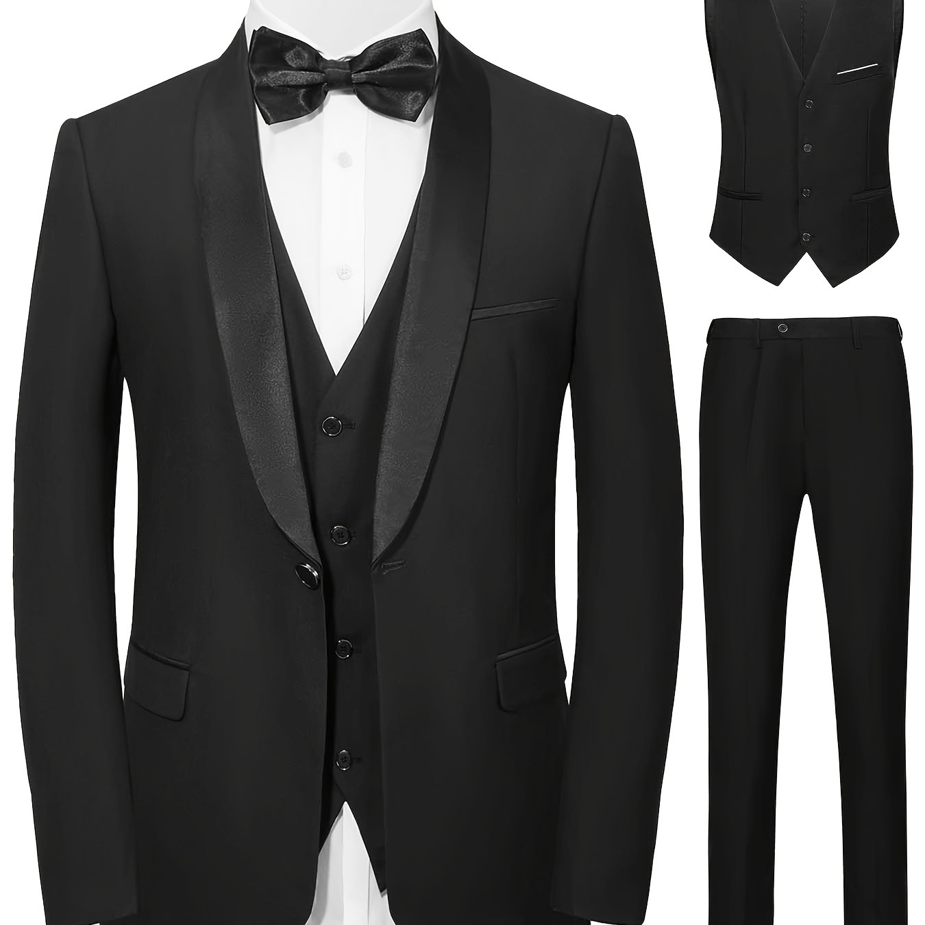 

Men's Suit Three-piece Suit Vest Jacket And Pants British Style With Shawl Collar Fashionable, Simple And Versatile, Suitable For Business, Banquets, Weddings And Other Activities