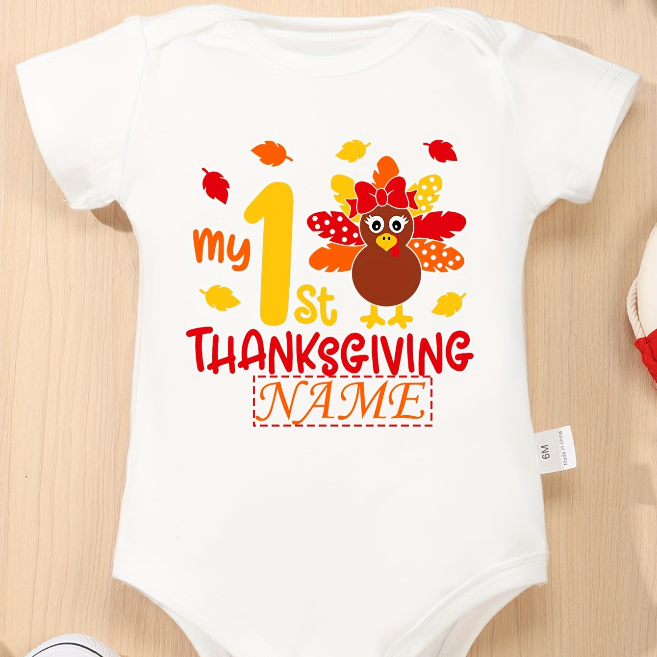 

Customizable ' ' For Kids - Turkey, & Bow | & Round Bodysuit, For