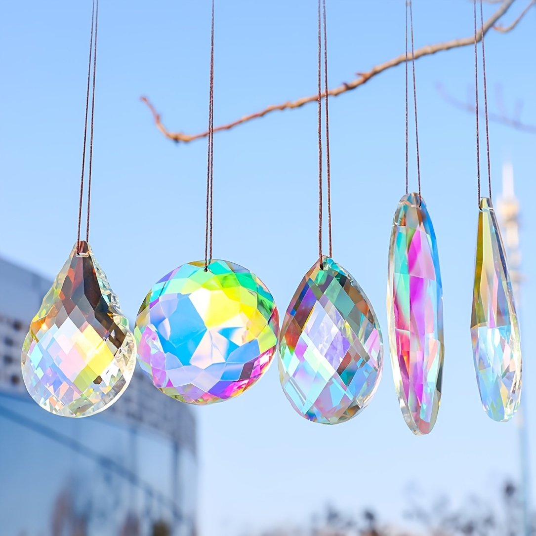 H&D Hanging Crystals Ornament Sun Catcher with Chain 6 Pack Glass