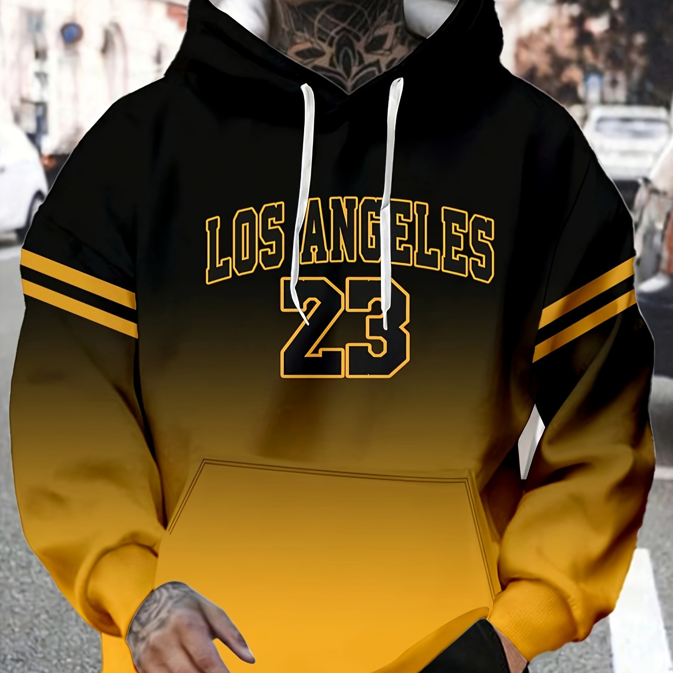 

Los Angeles 23 Gradual Color Hoodie - Spring/fall Season, Long Sleeve, Regular Fit, Polyester , Casual Wear, 3d Printed Design