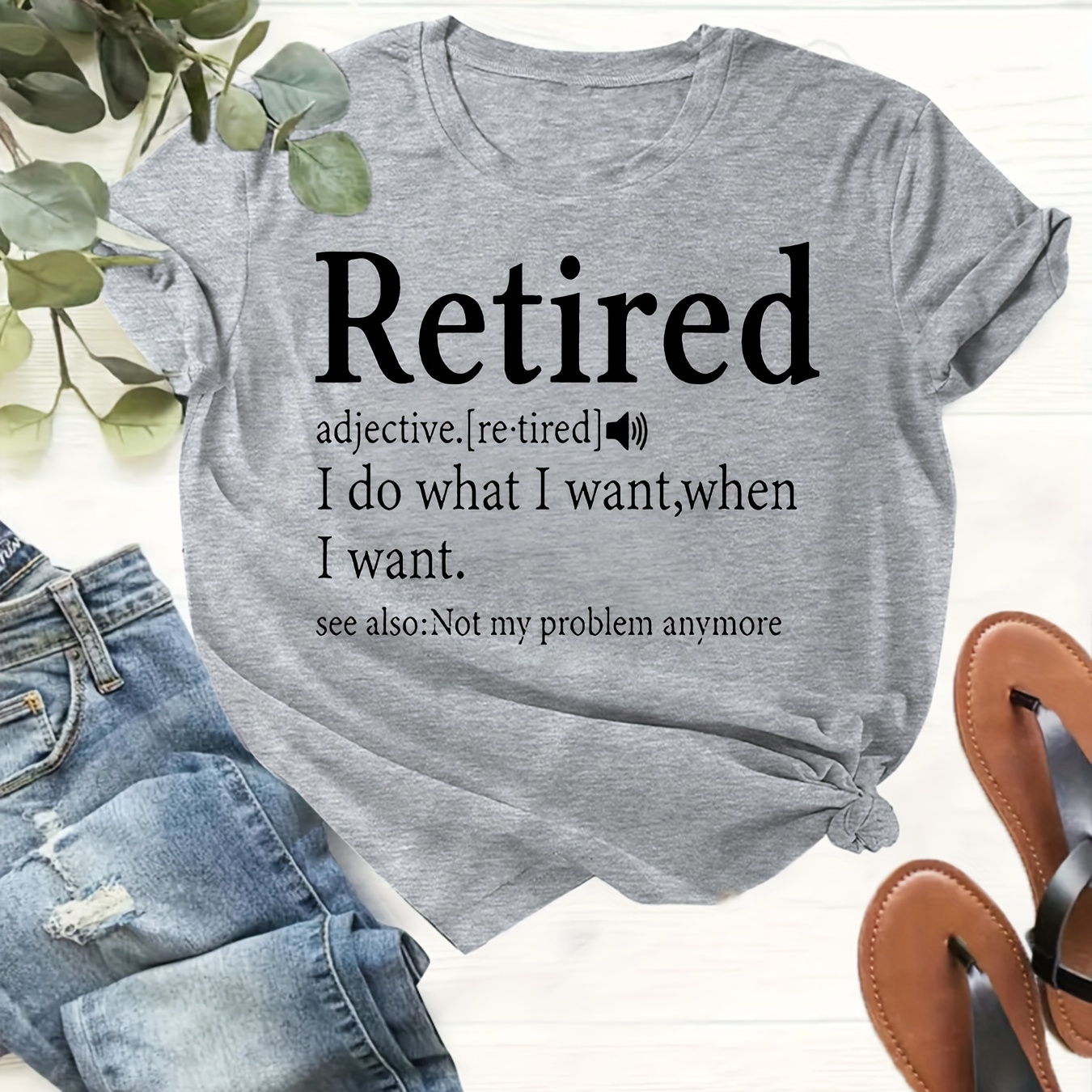 

Retired Print Crew Neck T-shirt, Casual Short Sleeve Top For Spring & Summer, Women's Clothing