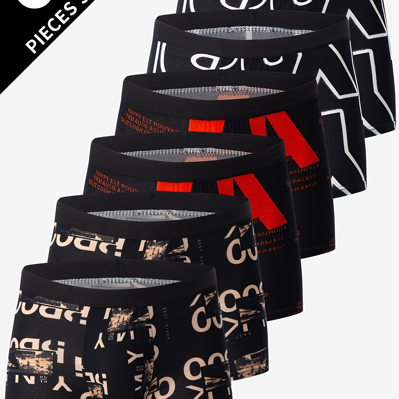 

6-pack Men's Boxer Shorts With Stylish Prints, Breathable And Comfortable.