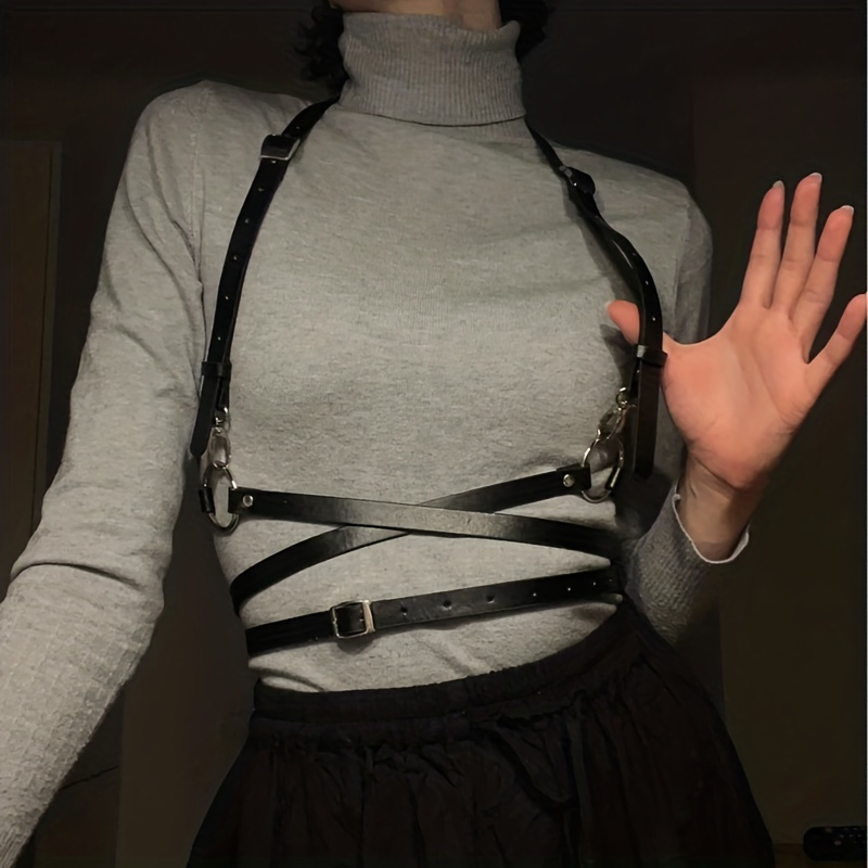 

Gothic Body Harness Belt Punk Black Pu Leather Waistband Adjustable Suspenders Chest Belt For Women