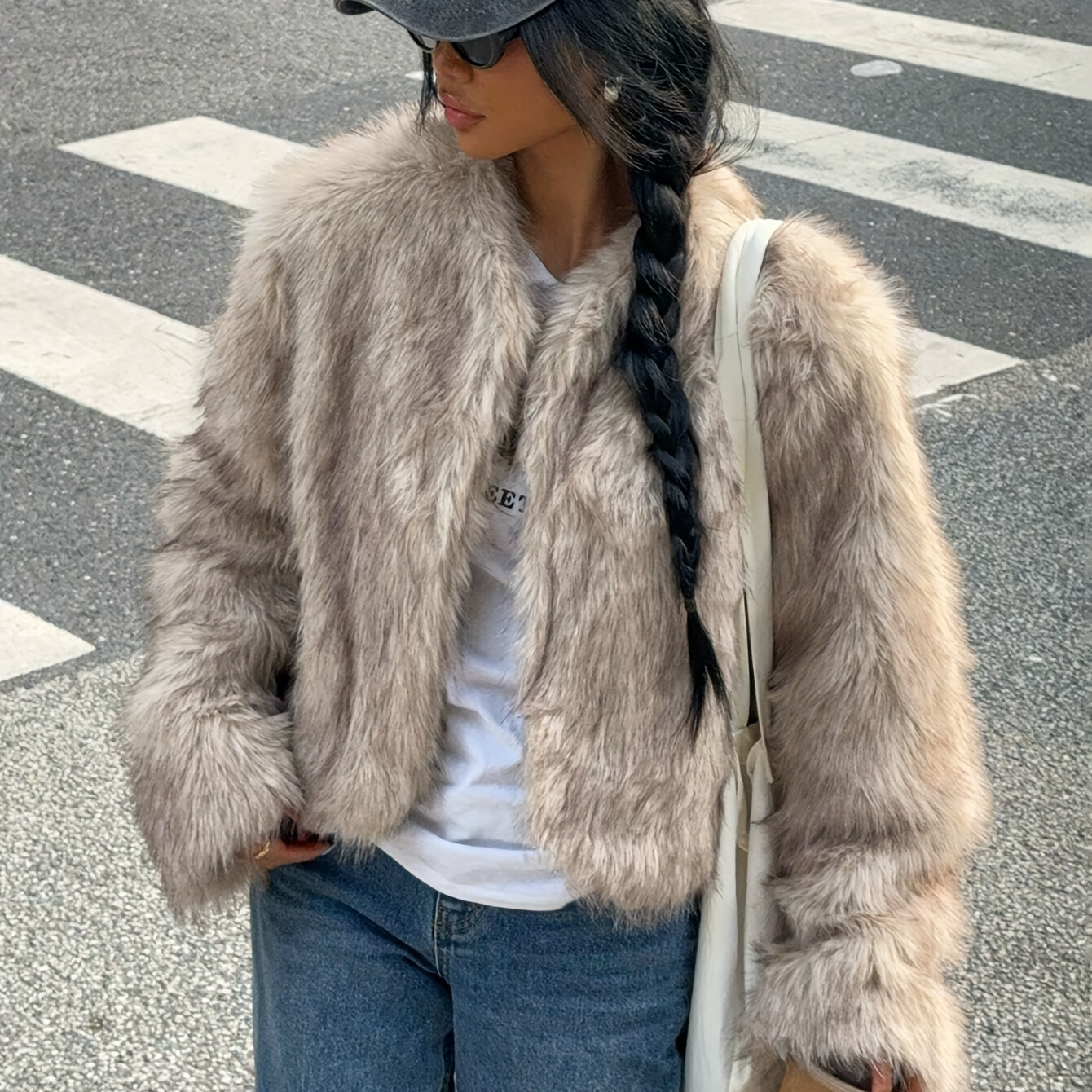 

Women's Chic Solid Color Fur Jacket - Casual Long Sleeve, Open Front, Machine Washable - Fall/winter