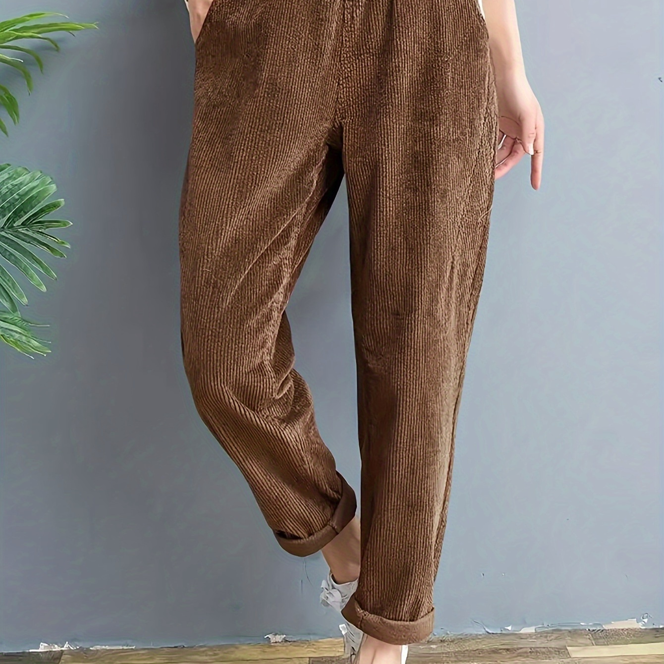 

Women's Casual Corduroy Harem Pants - Solid Color, Waist With Pockets, Machine Washable