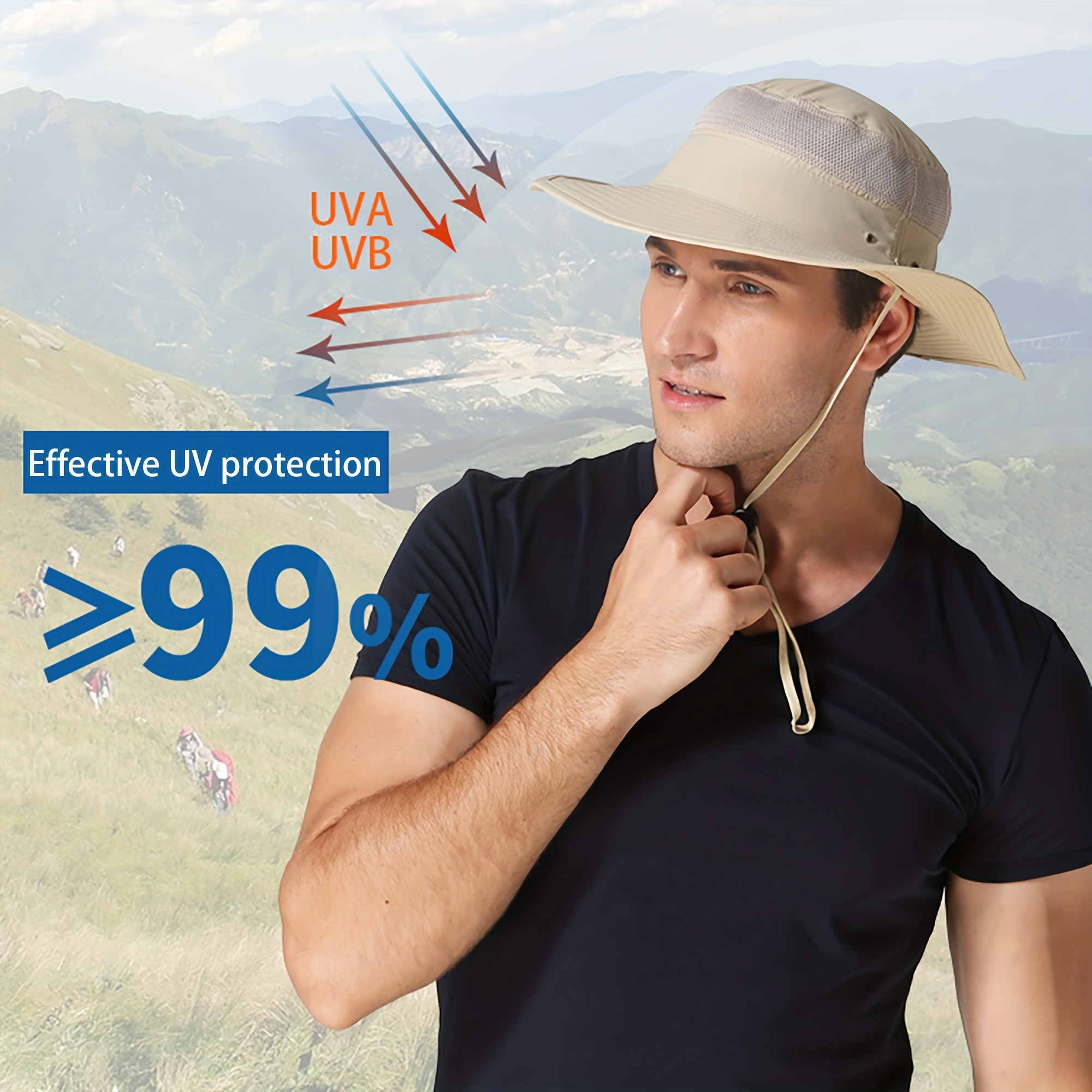 UV 50+ Sun Protection Hat for Men Women, Wide Brim Bucket Hat for Outdoor Sport & Works Fishing Hat with Neck Flap