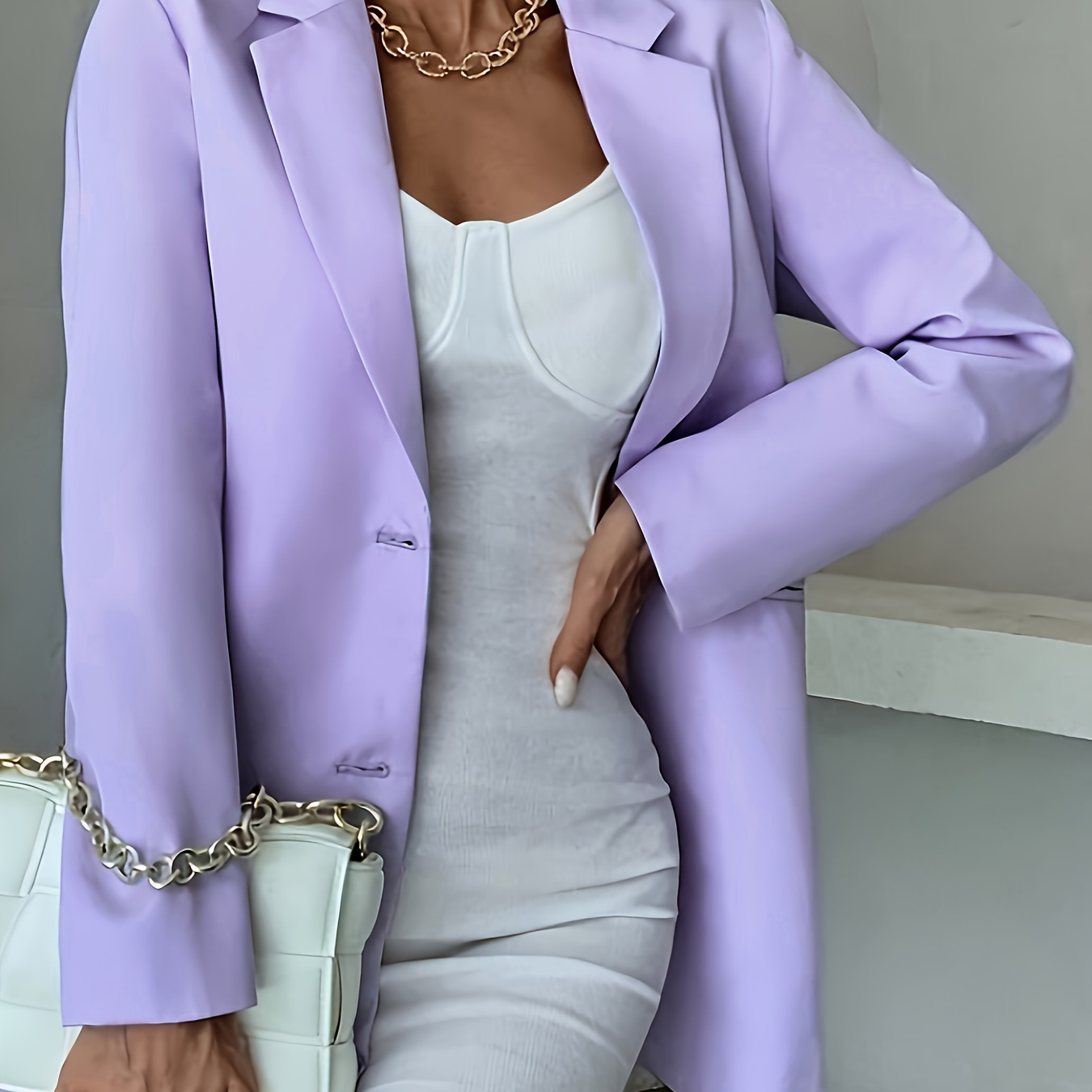 

Single Breasted Lapel Neck Blazer, Elegant Long Sleeve Blazer For Office & Work, Women's Clothing