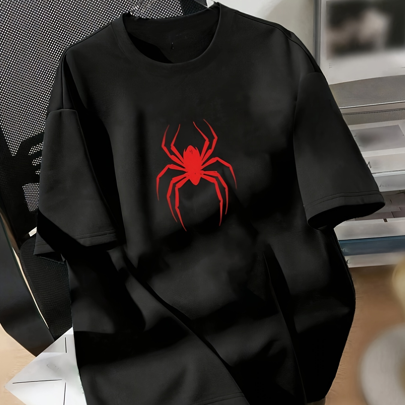 

Chic Casual Oversized T-shirt With Cartoon Spider Print - Soft Polyester , Stretchy & Machine Washable, Crew Neck - All