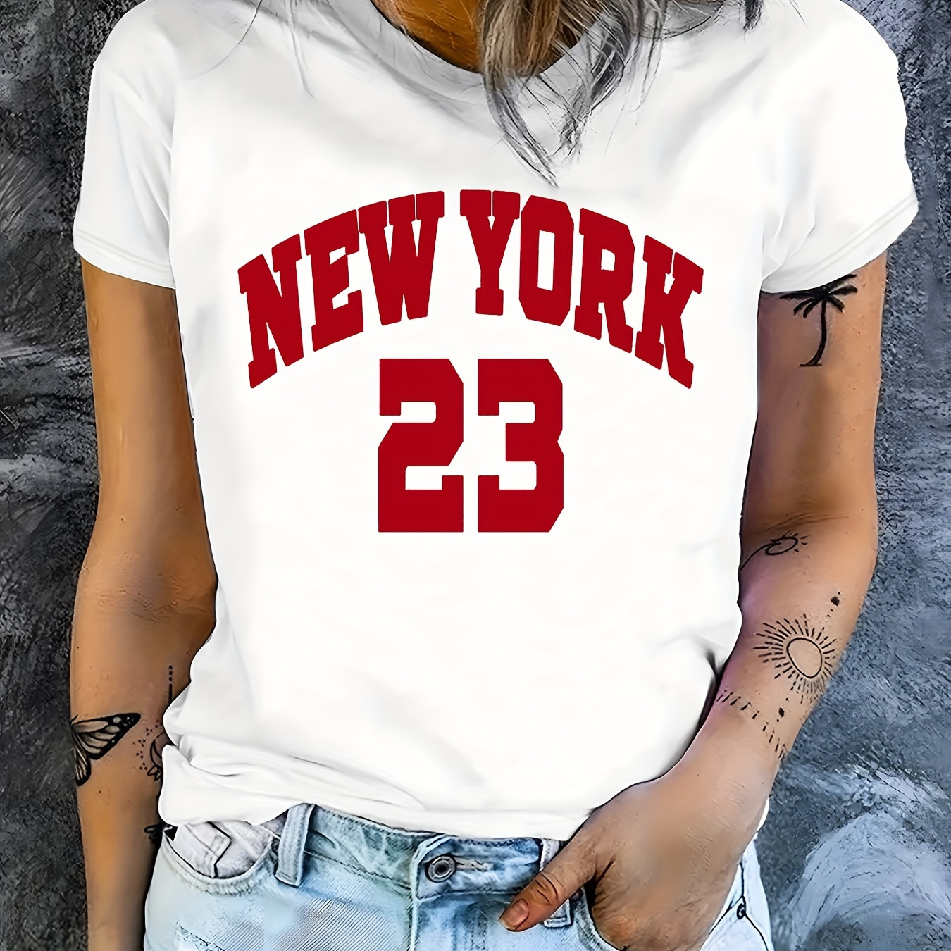 

Letter Print T-shirt, Short Sleeve Crew Neck Casual Top For Summer & Spring, Women's Clothing