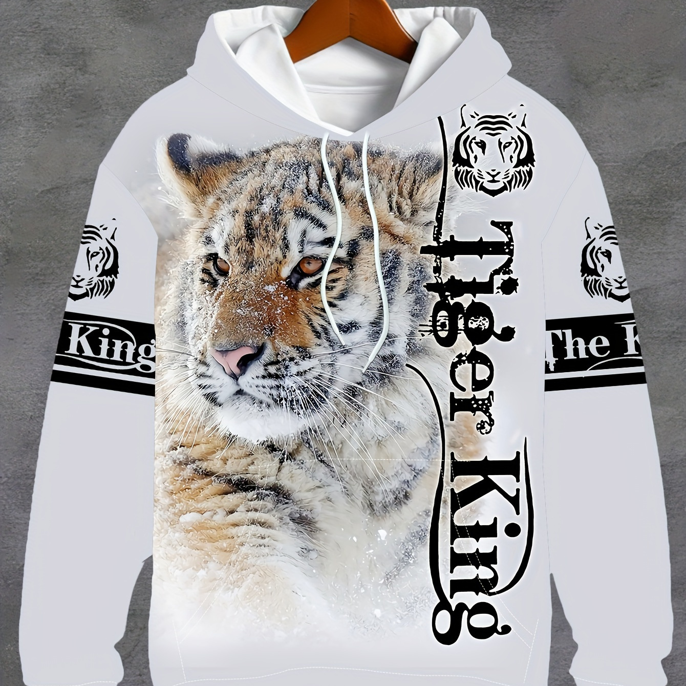 

Men's Spring And Fall 3d Digital Tiger In The Snow Pattern And Tiger King Print Hooded Sweatshirt With Kangaroo Pocket, Fashion Hoodie For Sports And Casual Wear