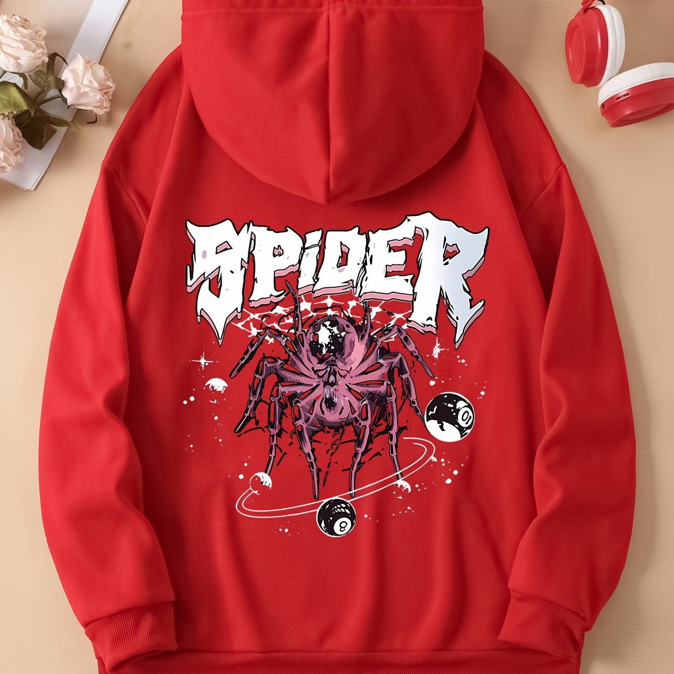 

Spider Print Hoodie, Drawstring Casual Hooded Sweatshirt, Women's Clothing