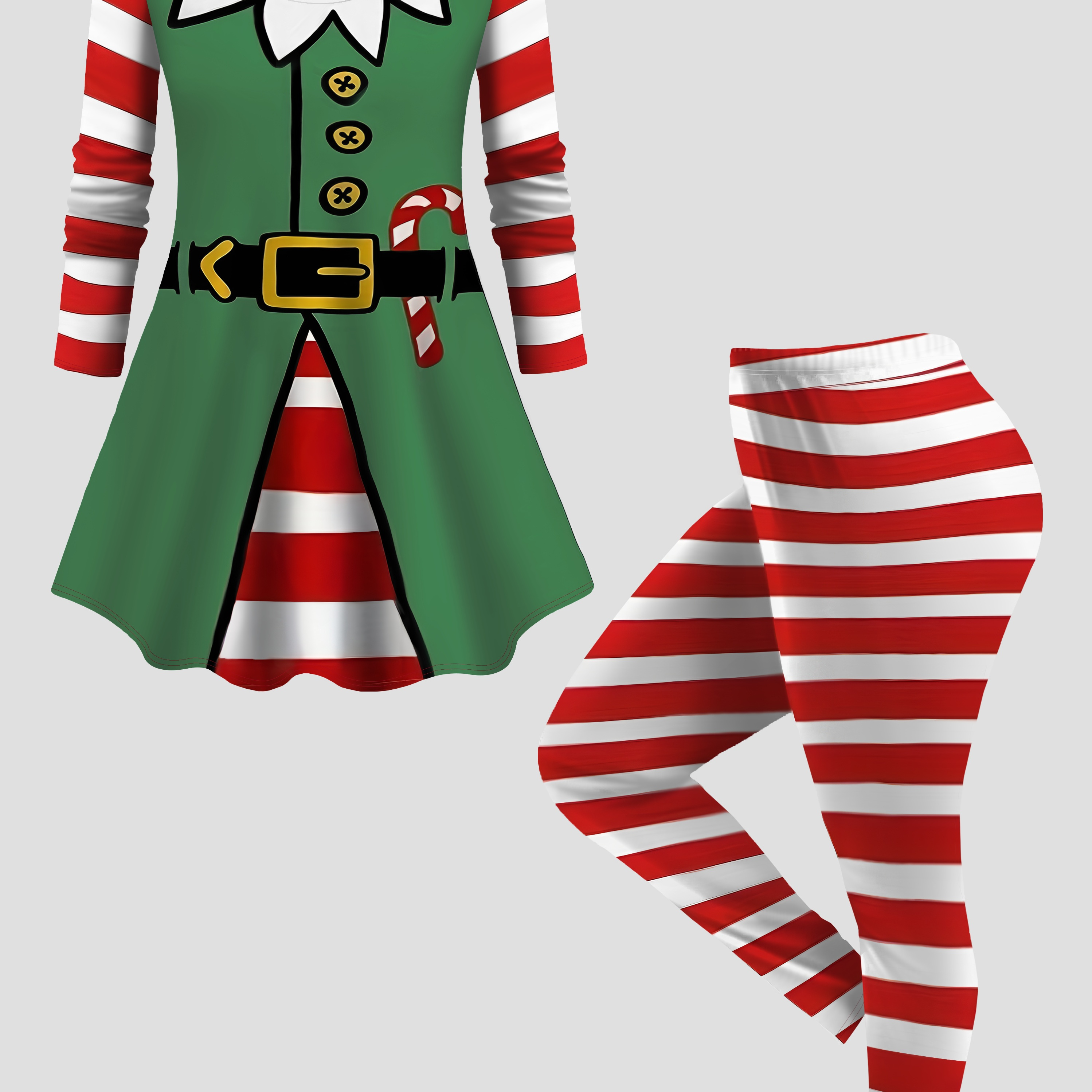 

1 Set 's Plus Size Christmas Printed 2- Outfit, Knit Top And Striped Pants, Set