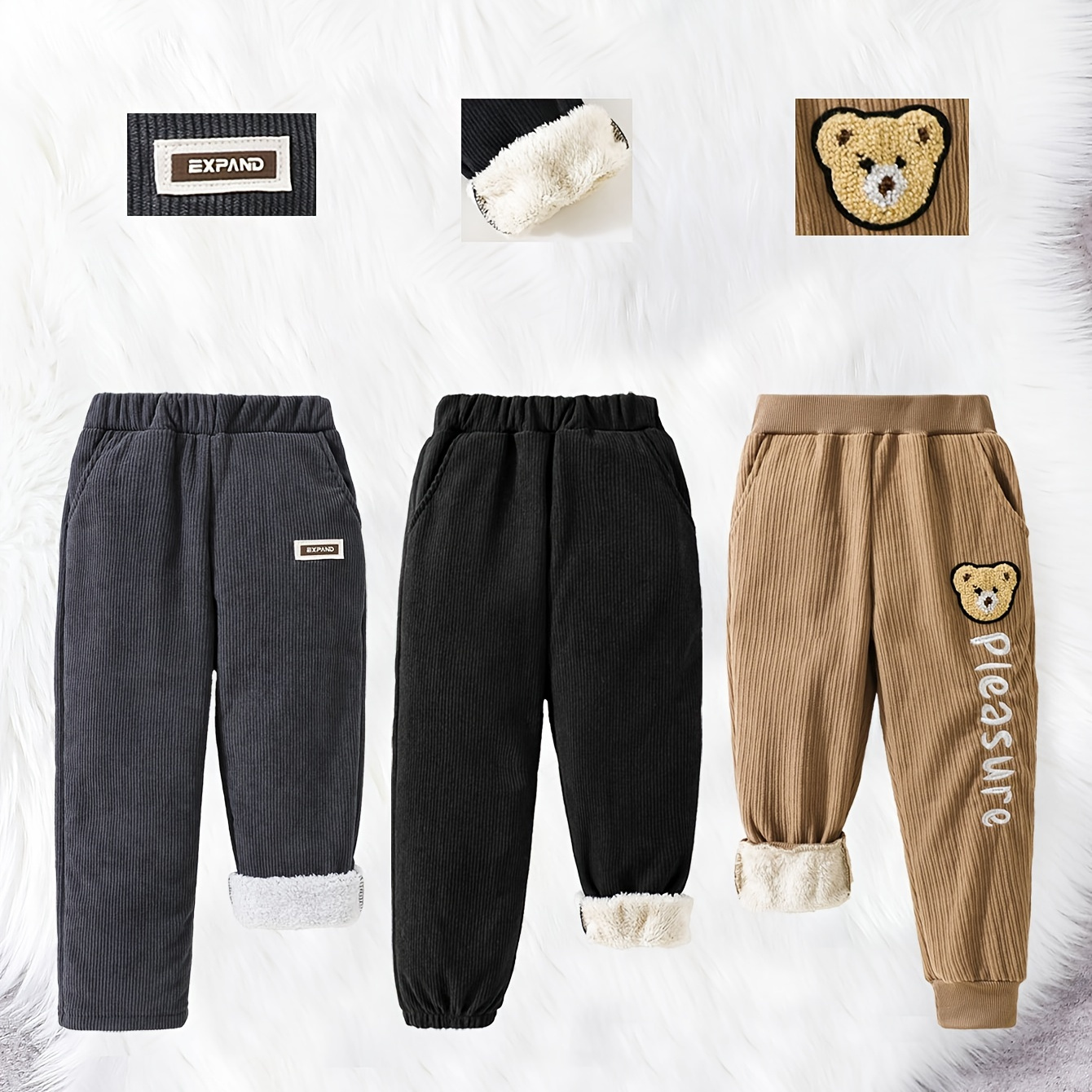 

3pcs- Winter Style Boys Casual Extra- Fleece Trousers