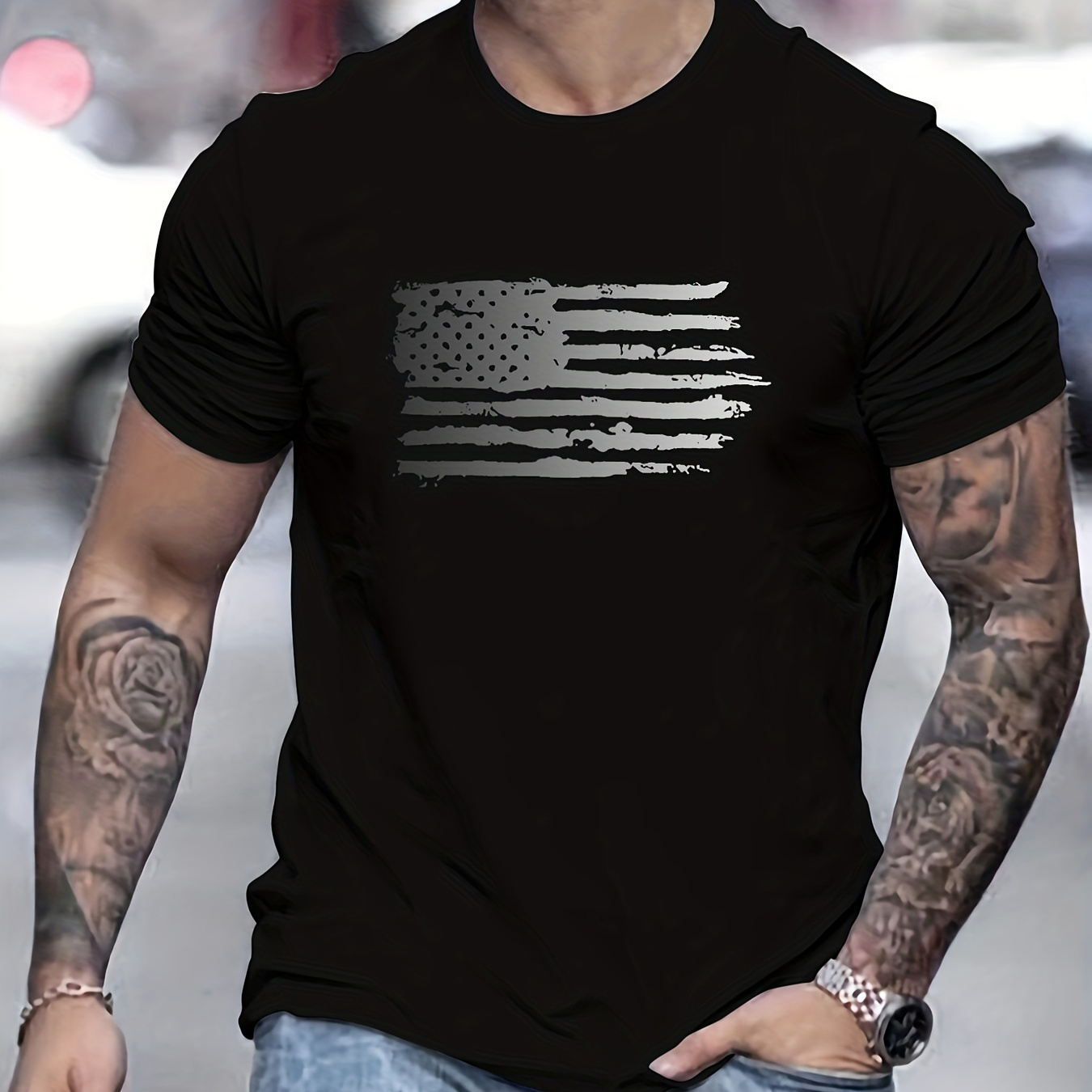 

Trendy American Flag Pattern Print Men's Comfy T-shirt, Graphic Tee Men's Summer Outdoor Clothes, Men's Clothing, Tops For Men, Gift For Men