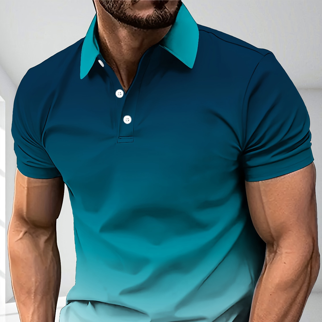 

Men's Gradient Color Golf T-shirt, Short Sleeve Tee For Summer, Casual Trendy Top For Males, Sport And Leisure Wear