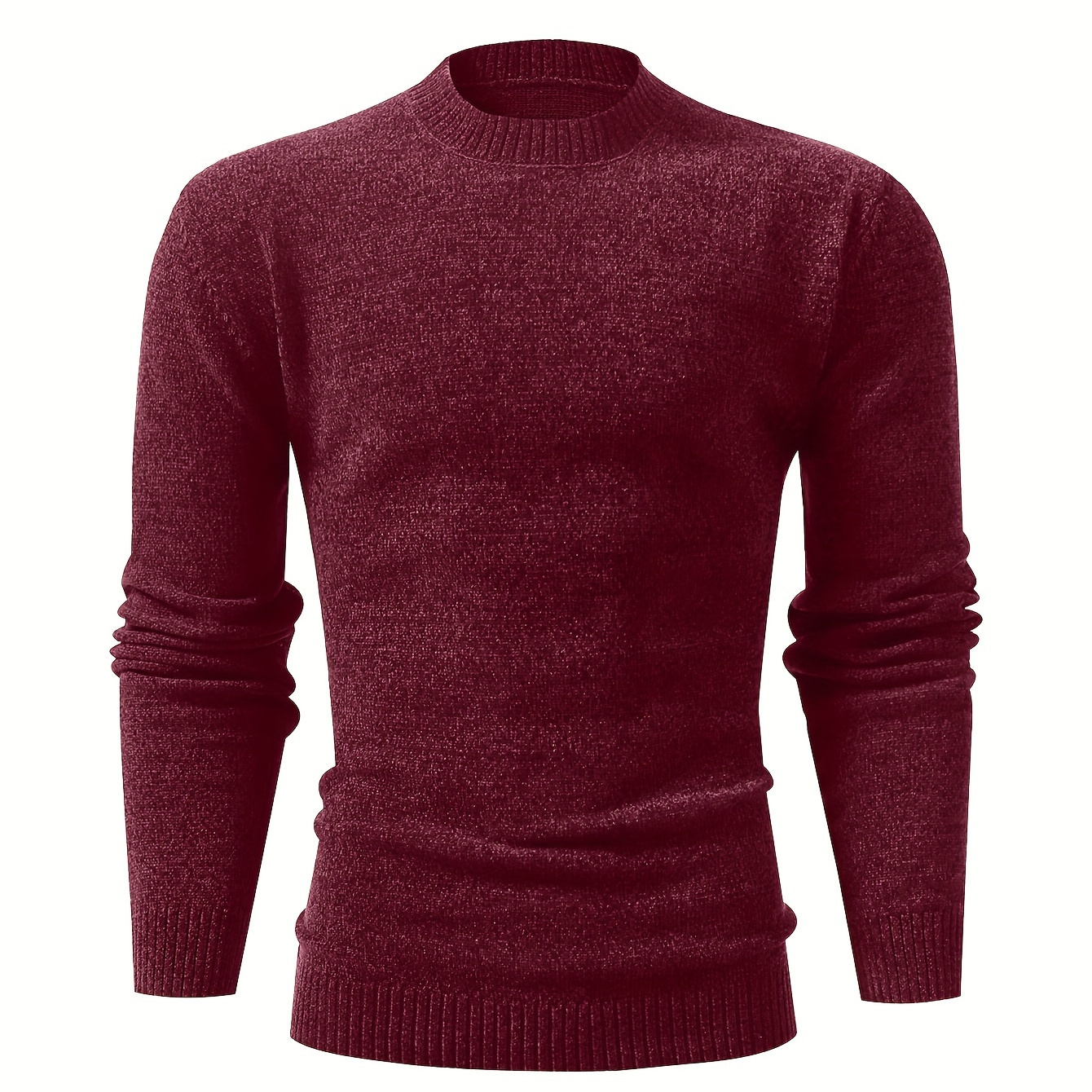 

All Match Knitted Slim Sweater, Men's Casual Warm High Stretch Crew Neck Pullover Sweater For Fall Winter