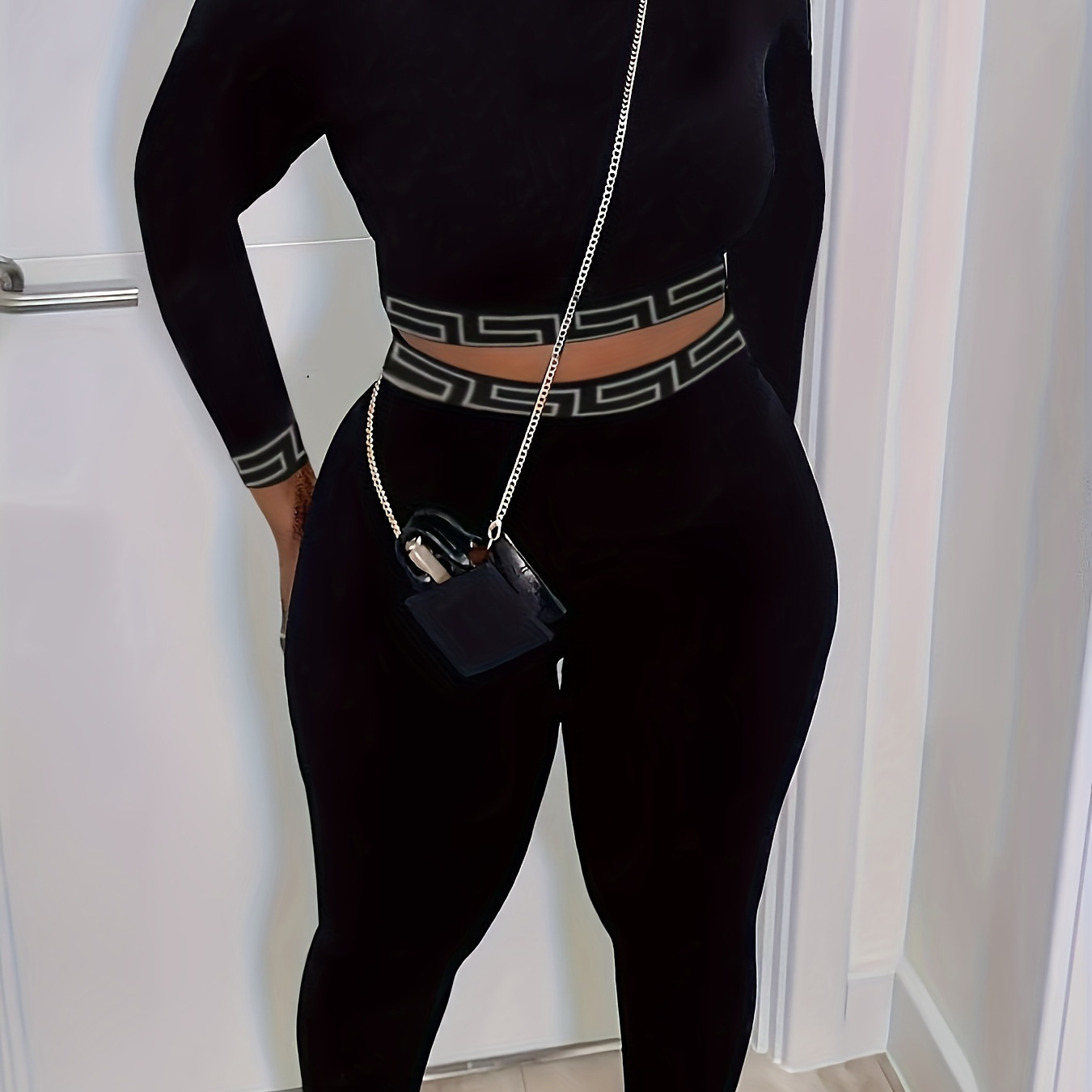 

Women's Solid Round Neck Slim Fit And Fashionable Long Sleeved Pants Set