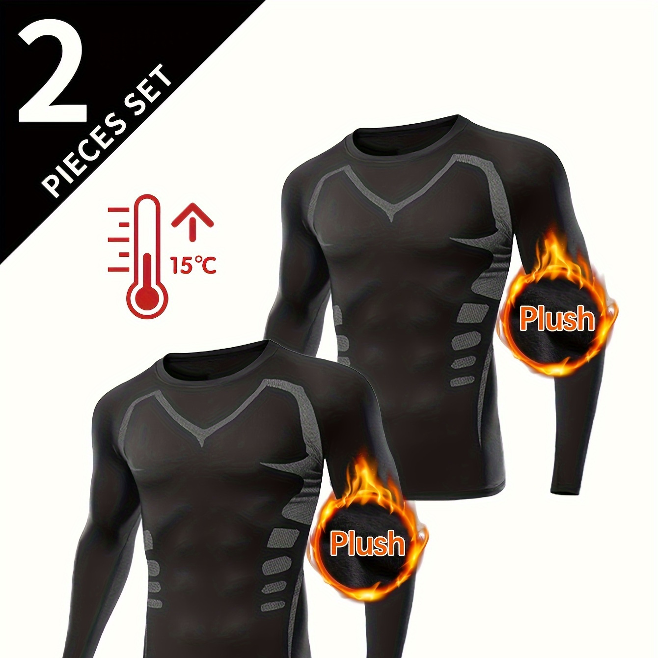 

2pcs Fleece Lined Long Sleeve Top - For , Running, , Cycling And Gym - And