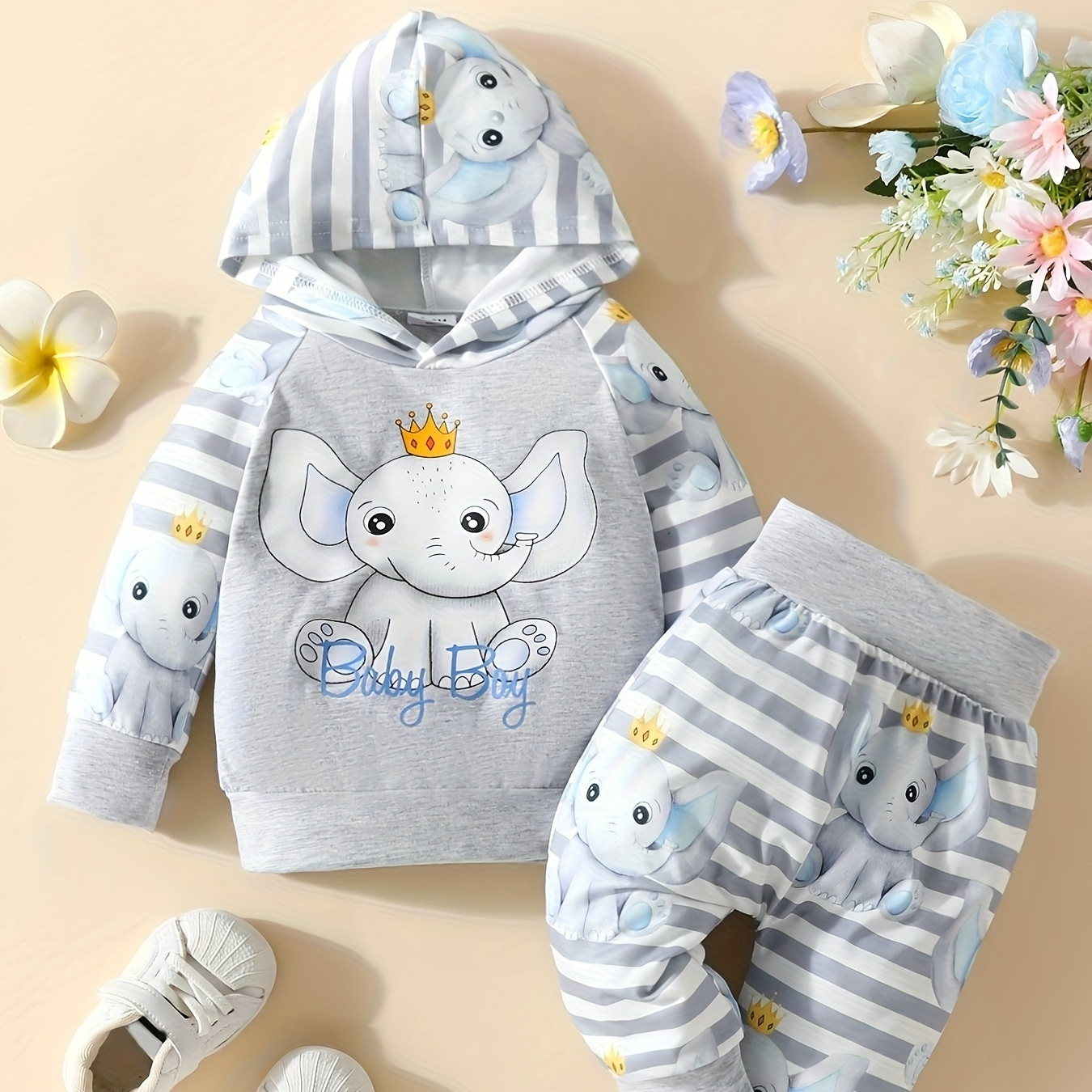 

Baby Boys Girls Cute Cartoon Animal Print Hooded Long Sleeve Sweatshirt Trousers Set