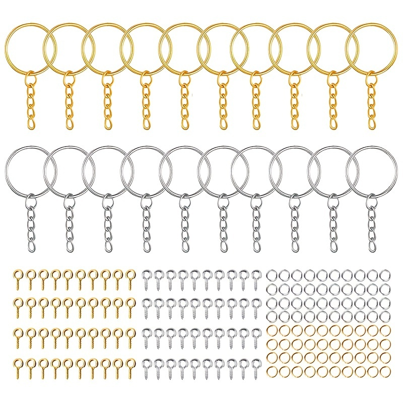 

220pcs Golden Silver Color Key Ring Set, Keyrings Chain Link, Metal Key Ring Hoops, Open Jump Rings, Screw Eye Pins, 24mm Split Key Ring For Diy Keyring Crafts Jewelry Making