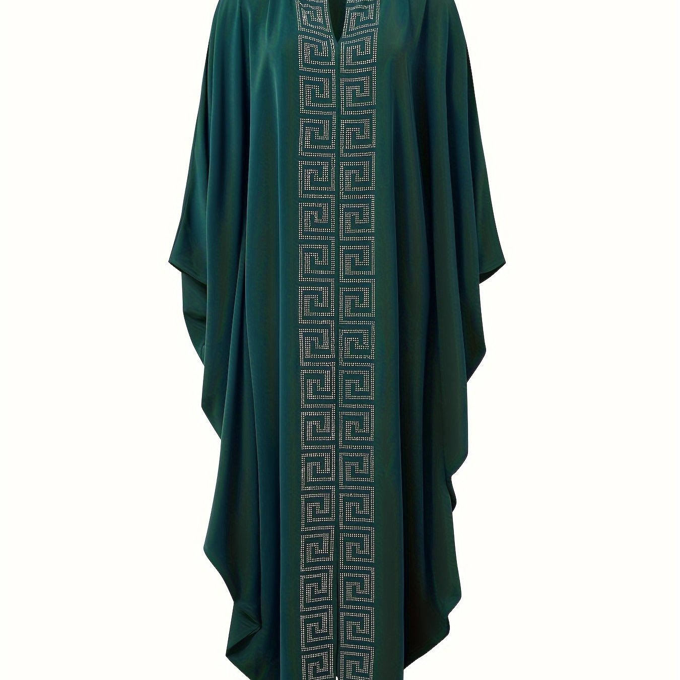 

Rhinestoned Notched Neck Modest Dress, Elegant Batwing Sleeve Loose Maxi Dress, Women's Clothing