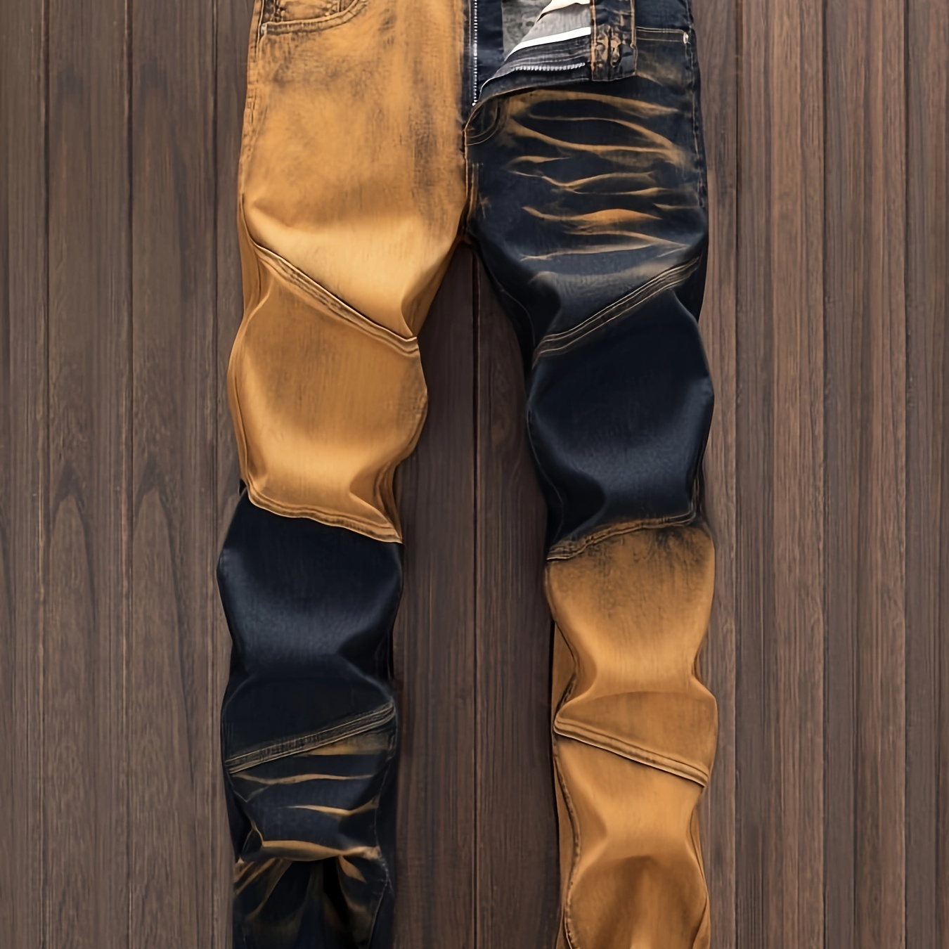 

1pc Jean en denim pour hommes - Coupe régulière toute avec légère extensibilité, motif rayé , style moto vintage, longueur régulière