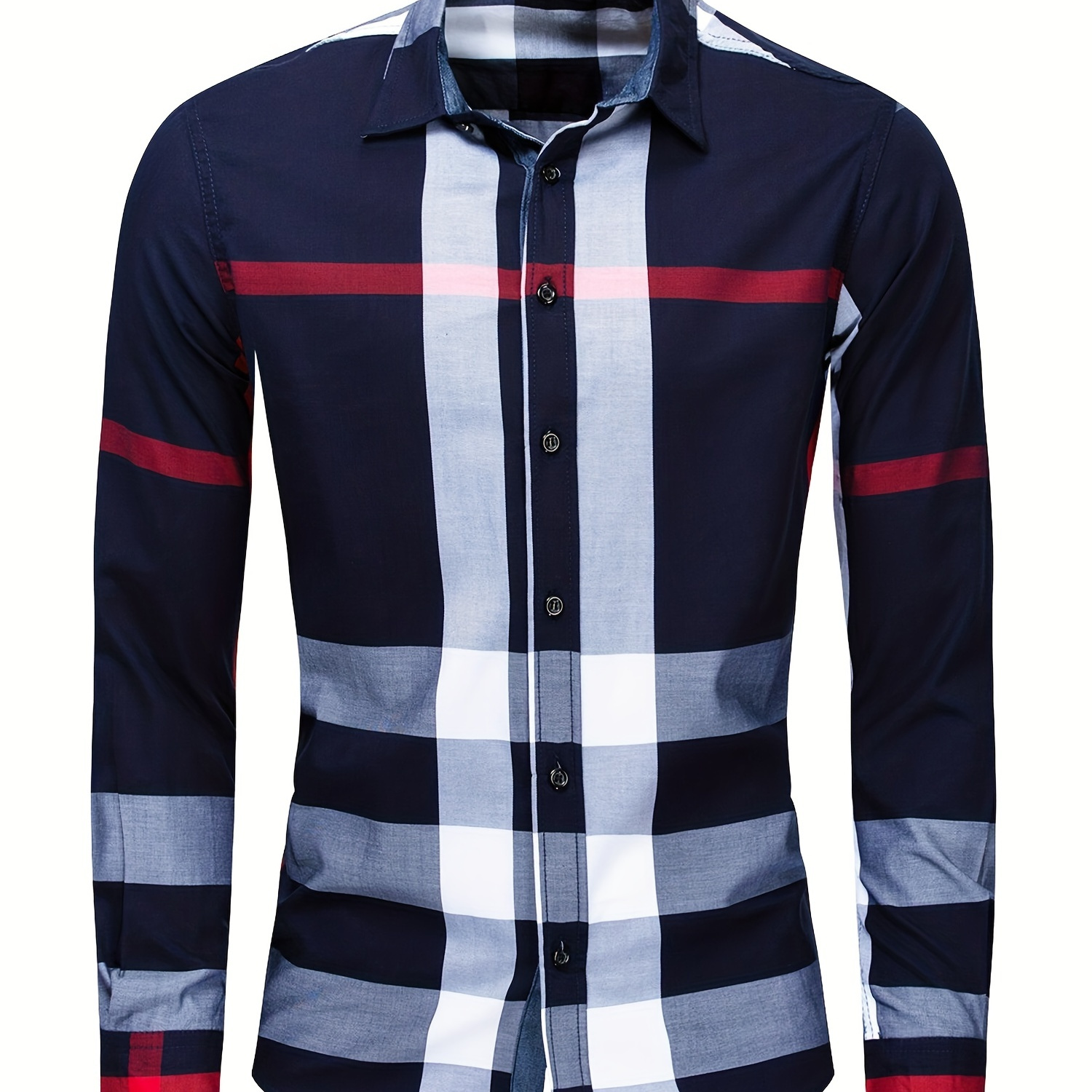 Men s Unique Wide Plaid Slim Fit Cotton Non Stretch Button Up Shirts 