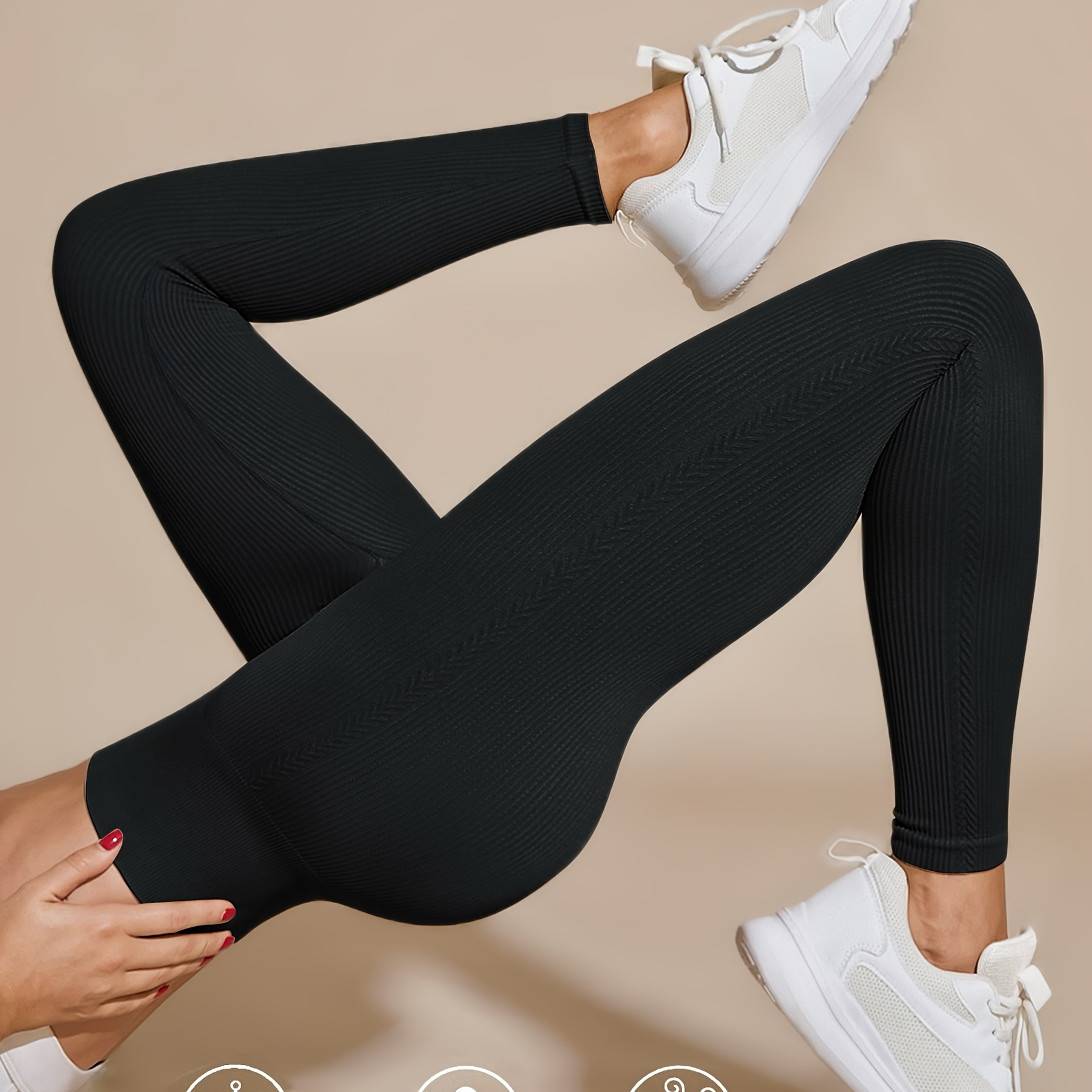 

199g Women' High Waist Sports Cycling Fashion And Solid Rib Padded Sports Pants, Yoga Leggings, Women' Pants & Basic Version Of Leggings.