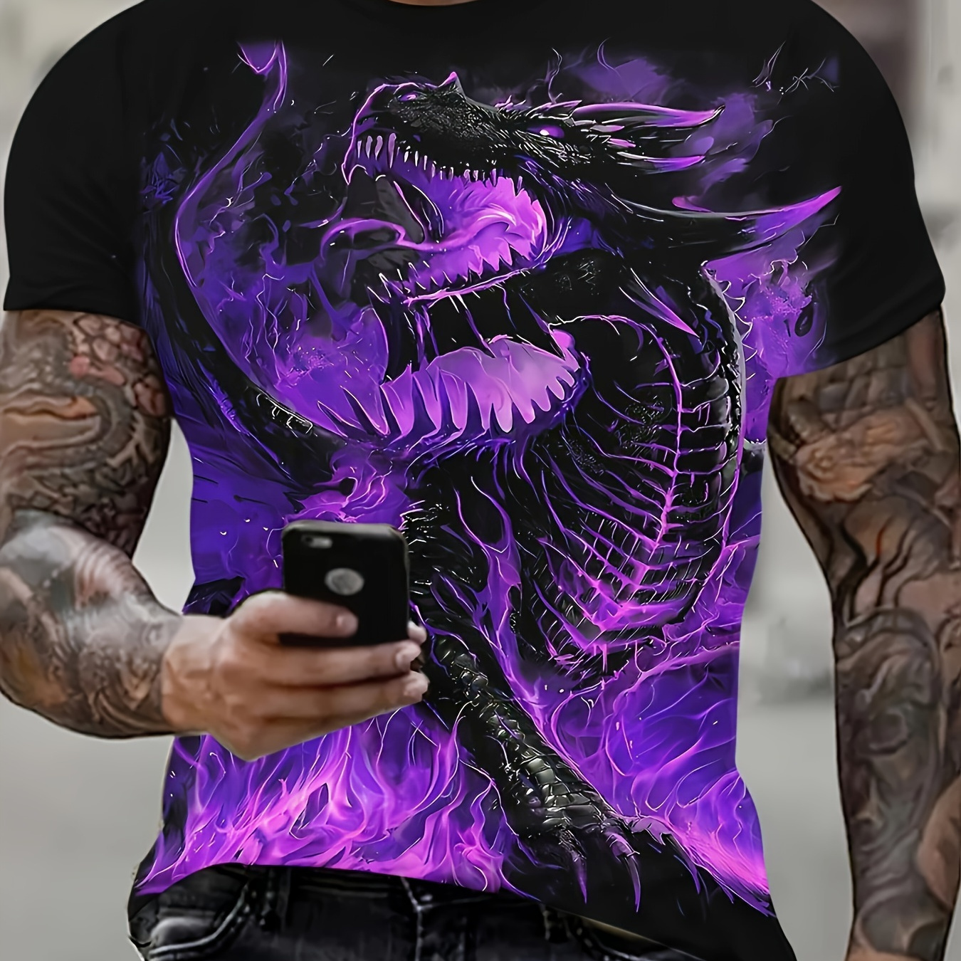 

Men's Breathable Magical Dragon 3d Digital Print Short Sleeve T-shirt, Casual Streetwear Fashion, Round Neck, Summer Casual Wear For Men, Suitable For Running, Fitness, And Daily Wear