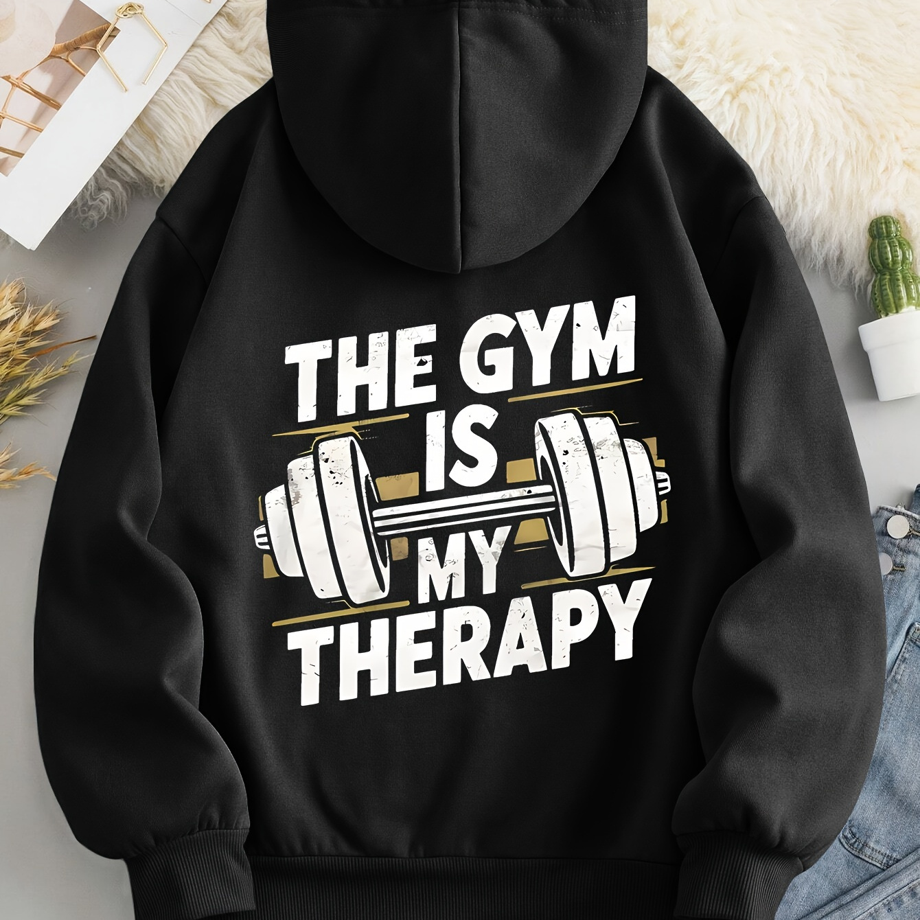 

Women's Casual Hooded Sweatshirt With " Is My Therapy" Print, 100% Polyester Knit Fabric, Lightweight 220g/m², Drawstring Pullover For Fall/winter Fitness &