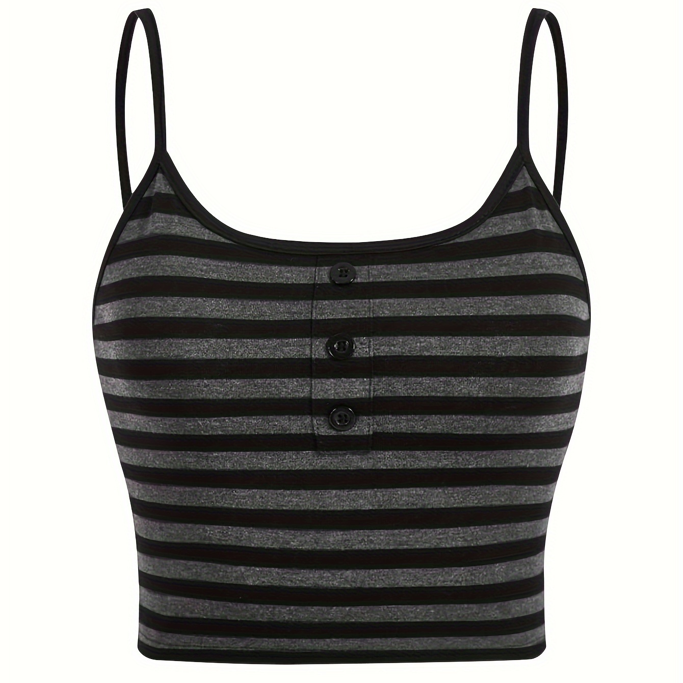 

Striped Print Cami Top, Casual Button Decor Sleeveless Cami Top For Summer, Women's Clothing