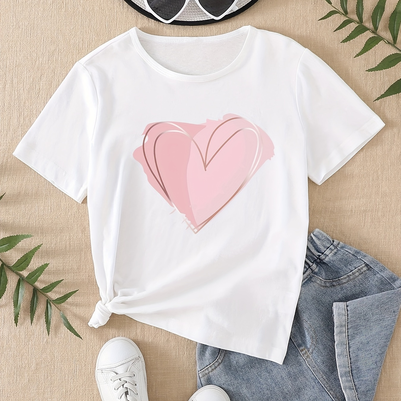 

Girls Heart Graphic T-shirt Daily Casual Short Sleeve Tees Crew Neck Kids Going Out Tops Holiday Summer Clothes