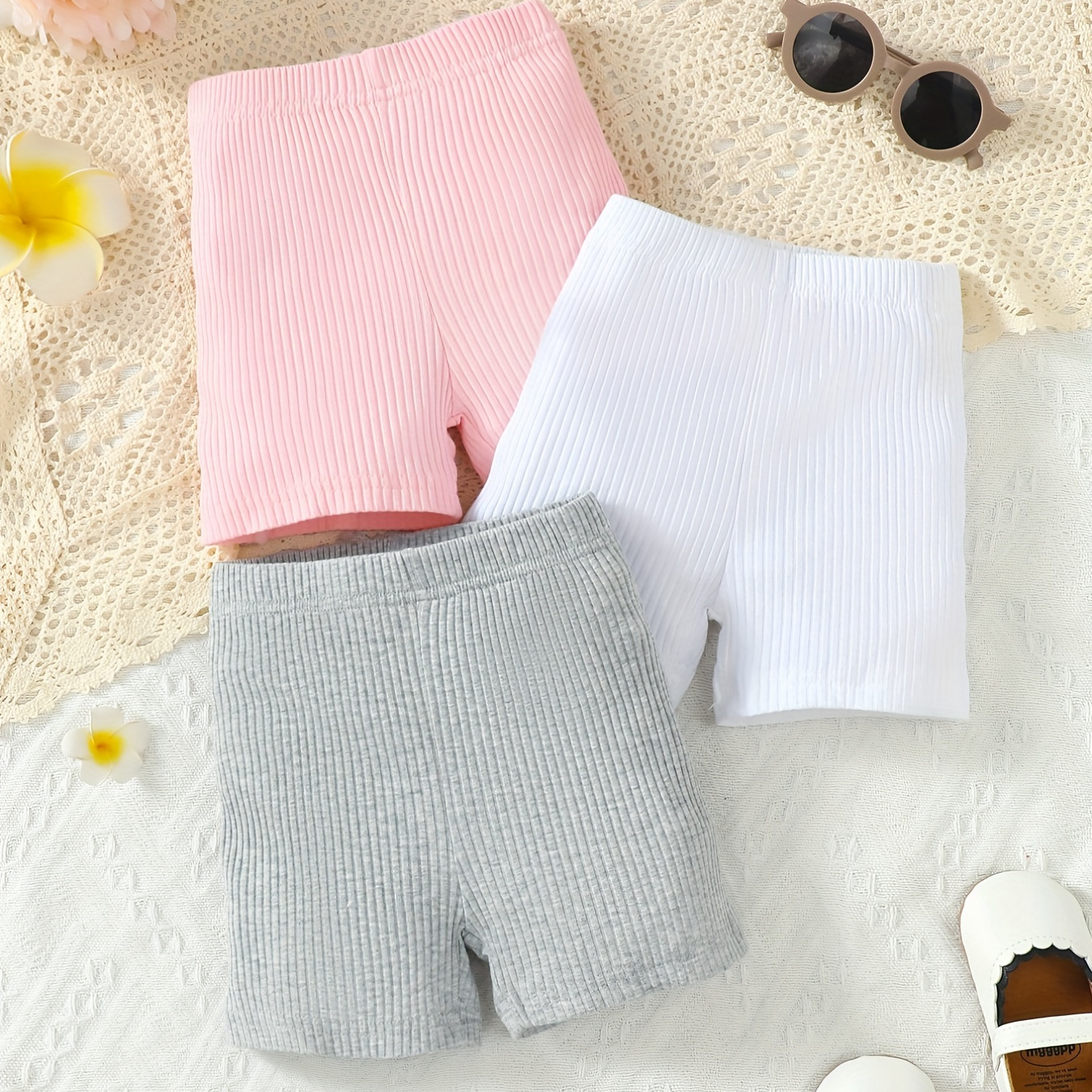 3pcs Baby Girl's Casual & Comfy  Elastic Waist Shorts Set Clothes For Summer