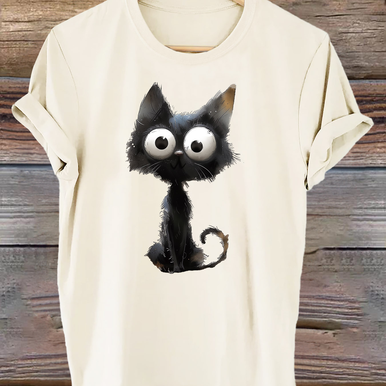 

Cat Print T-shirt, Short Sleeve Crew Neck Casual Top For Summer & Spring, Women's Clothing