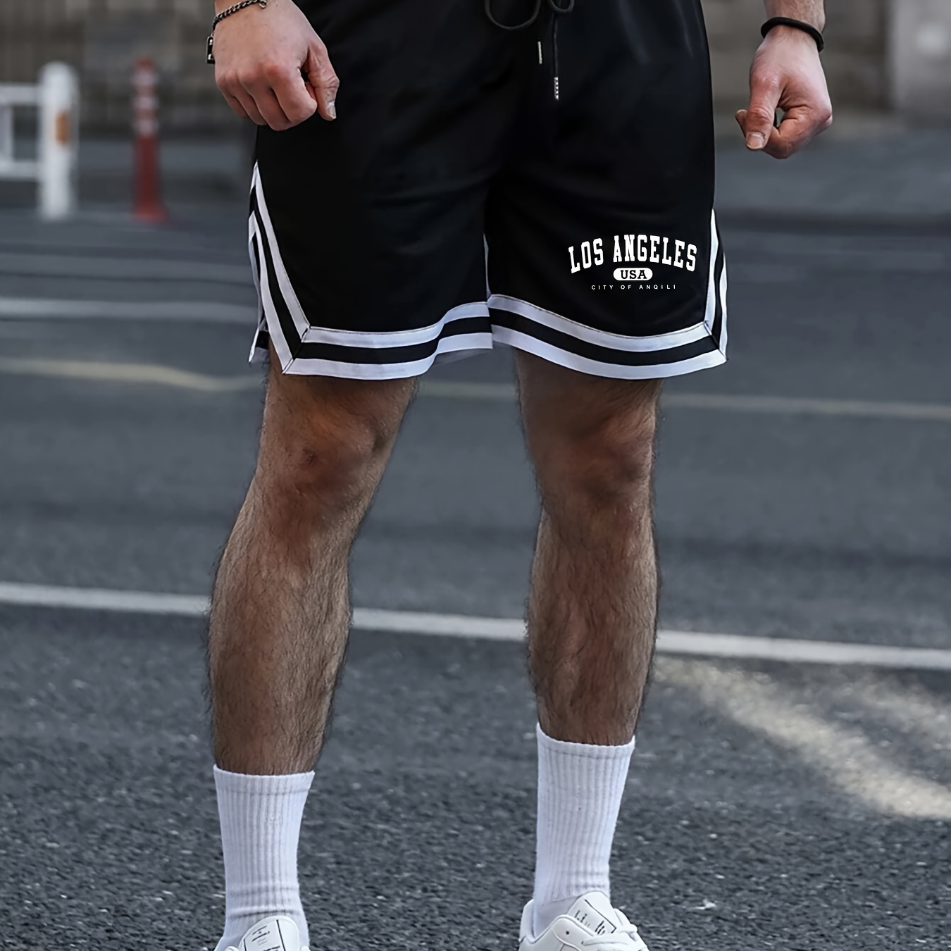 

Men's Letters Print Shorts For Spring & Summer, Trendy Outdoor Sports Shorts For Males