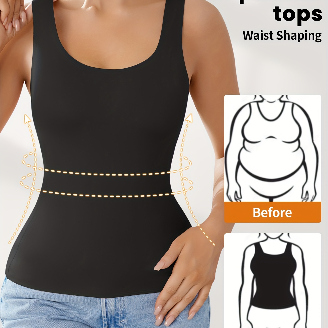 

[elegant Style] Women's High- Waist Cinching Shapewear Top With Built-in Bra - Leakproof, Wide Straps, Slimming Body Shaper For Home & Casual , , Body |elegant | Design, Tummy Control Shapewear