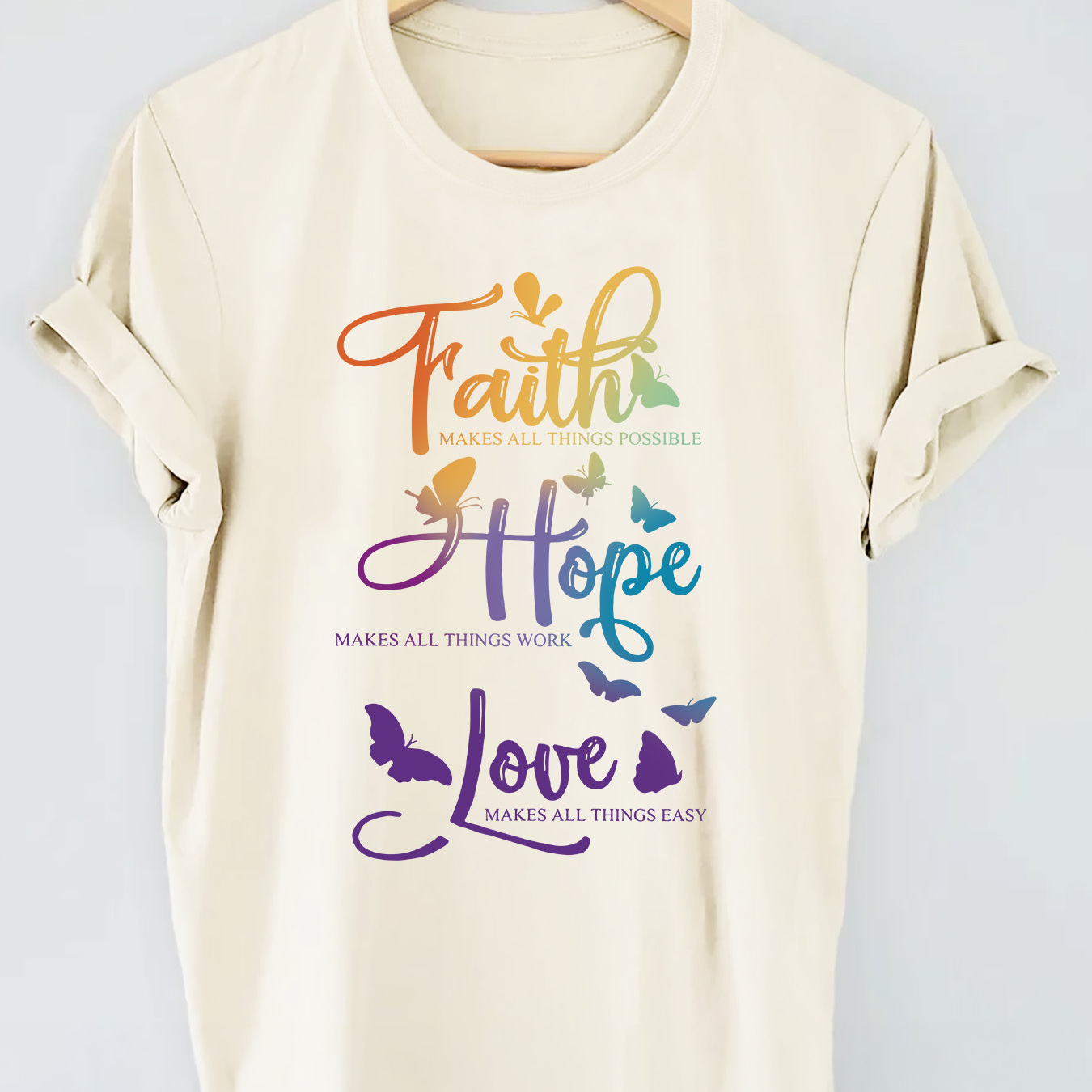 

Faith Hope Love Print Crew Neck T-shirt, Casual Short Sleeve T-shirt For Spring & Summer, Women's Clothing