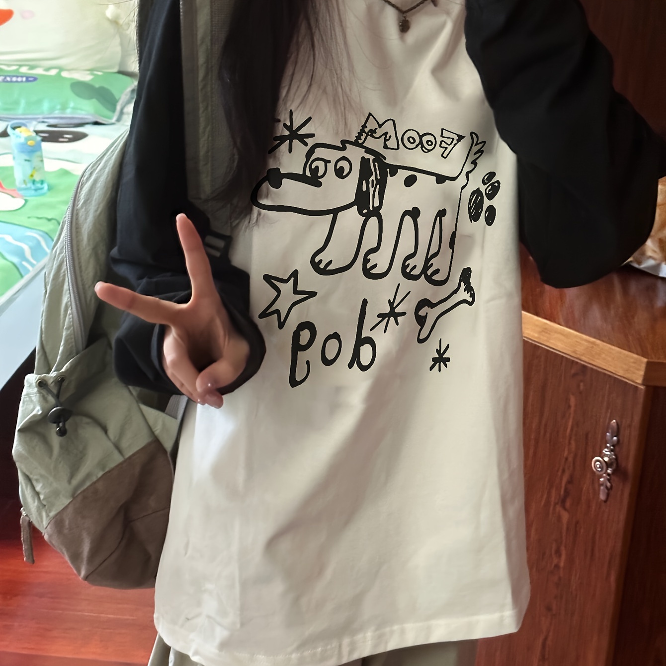 

Letter Print T-shirt, Long Sleeve Crew Neck Casual Top For Spring & Fall, Women's Clothing