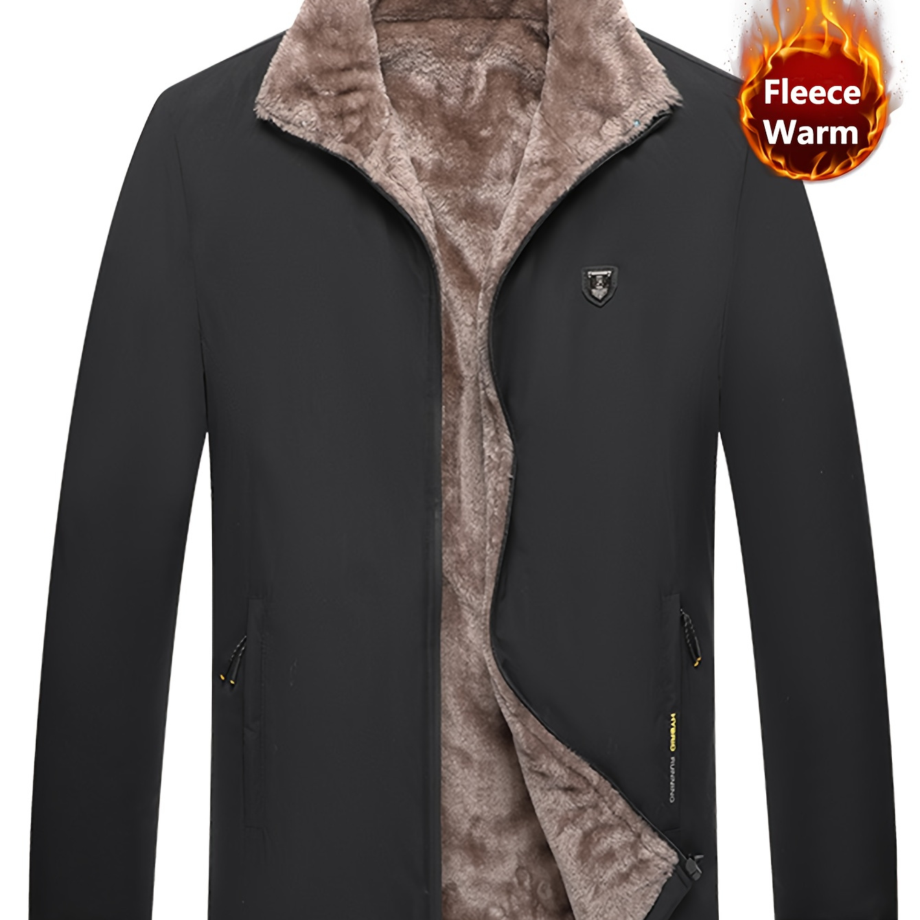 

Men' Fleece Jacket With Pockets, Casual Zip Up Lapel Long Sleeve Warm For , Plus Size Winter Jackets