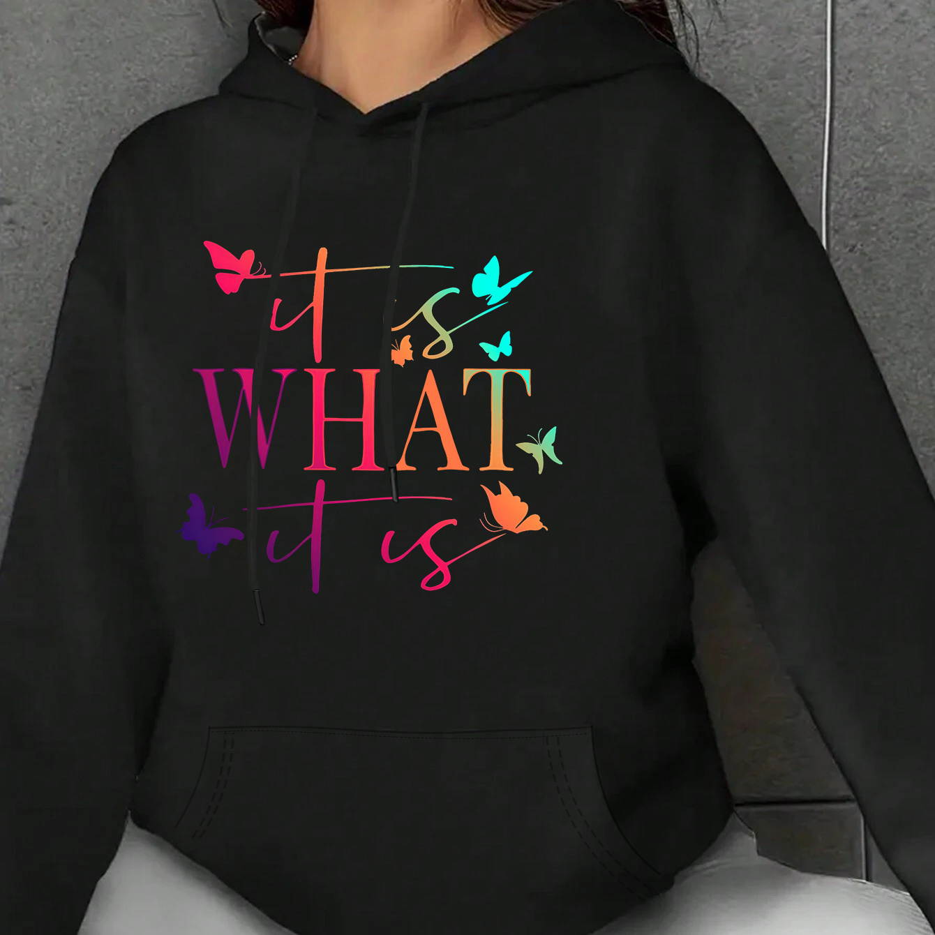 

Plus Size Letter Print Hoodie, Casual Long Sleeve Pocket Hoodies, Women's Plus Size clothing