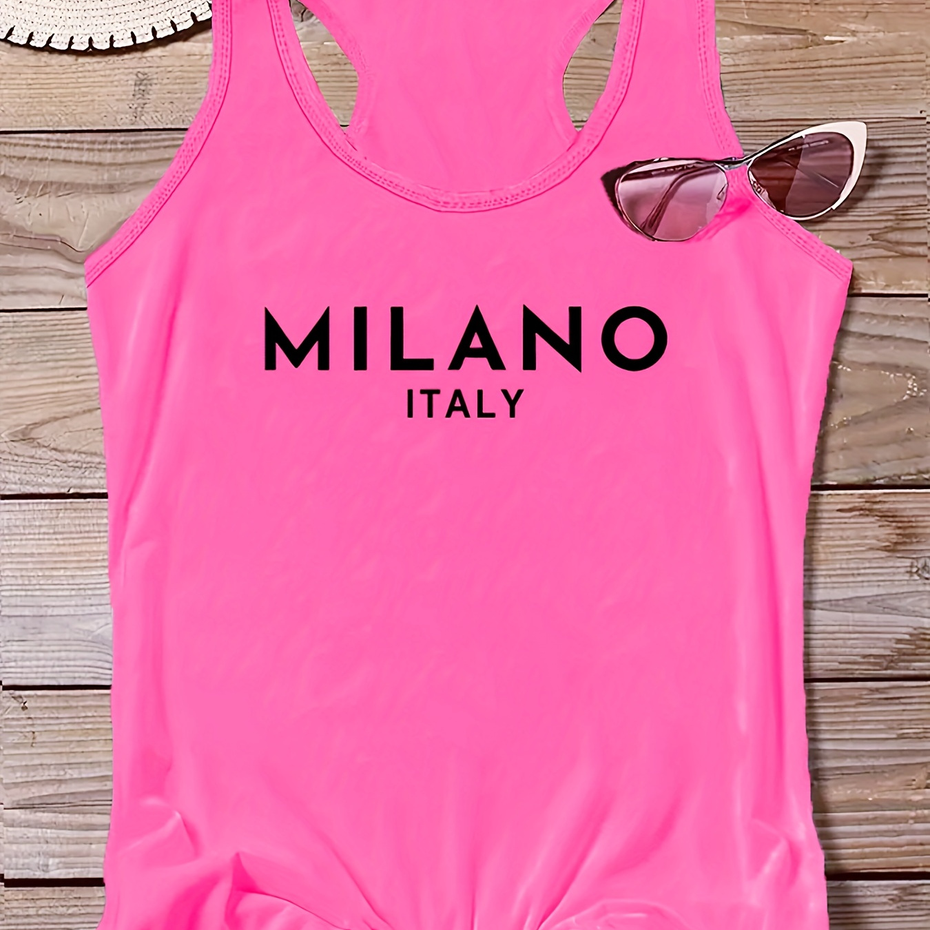 

Plus Size Milano Print Tank Top, Casual Crew Neck Sleeveless Top For Summer, Women's Plus Size Clothing