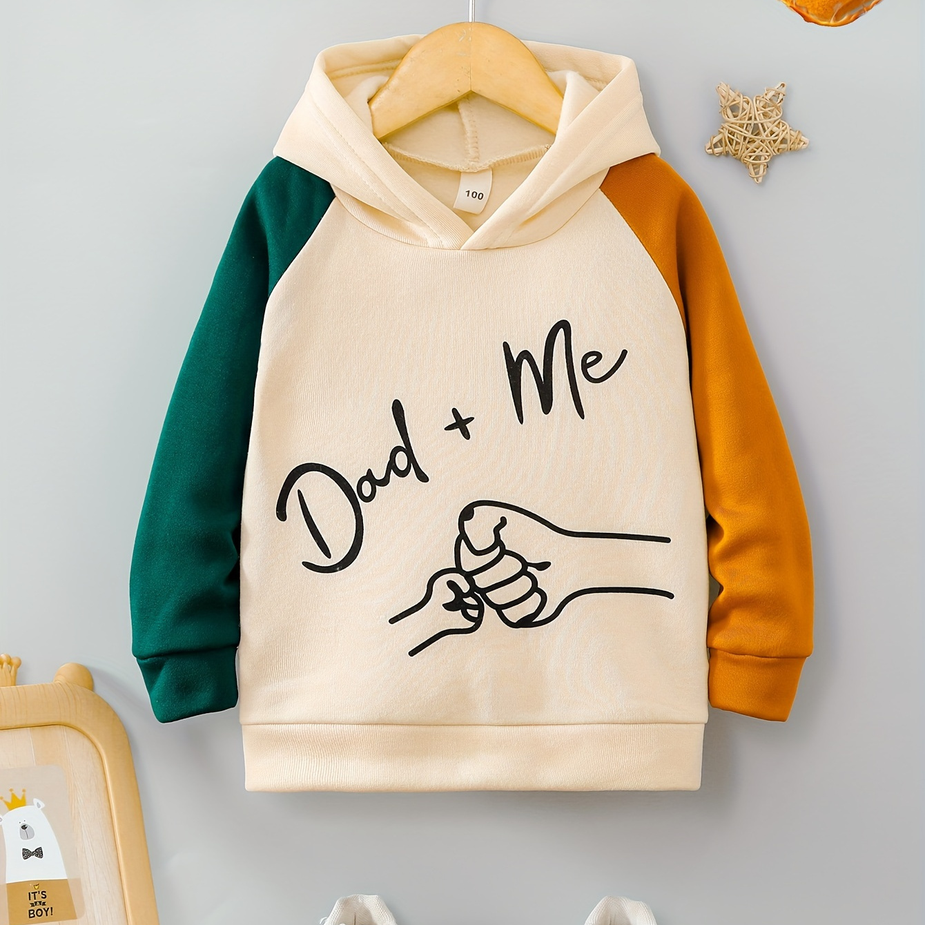 

Dad+me Letter And Print Boys Colorblock Long Sleeve Hoodie, And Cozy Sweatshirt - Perfect Essential For Your !