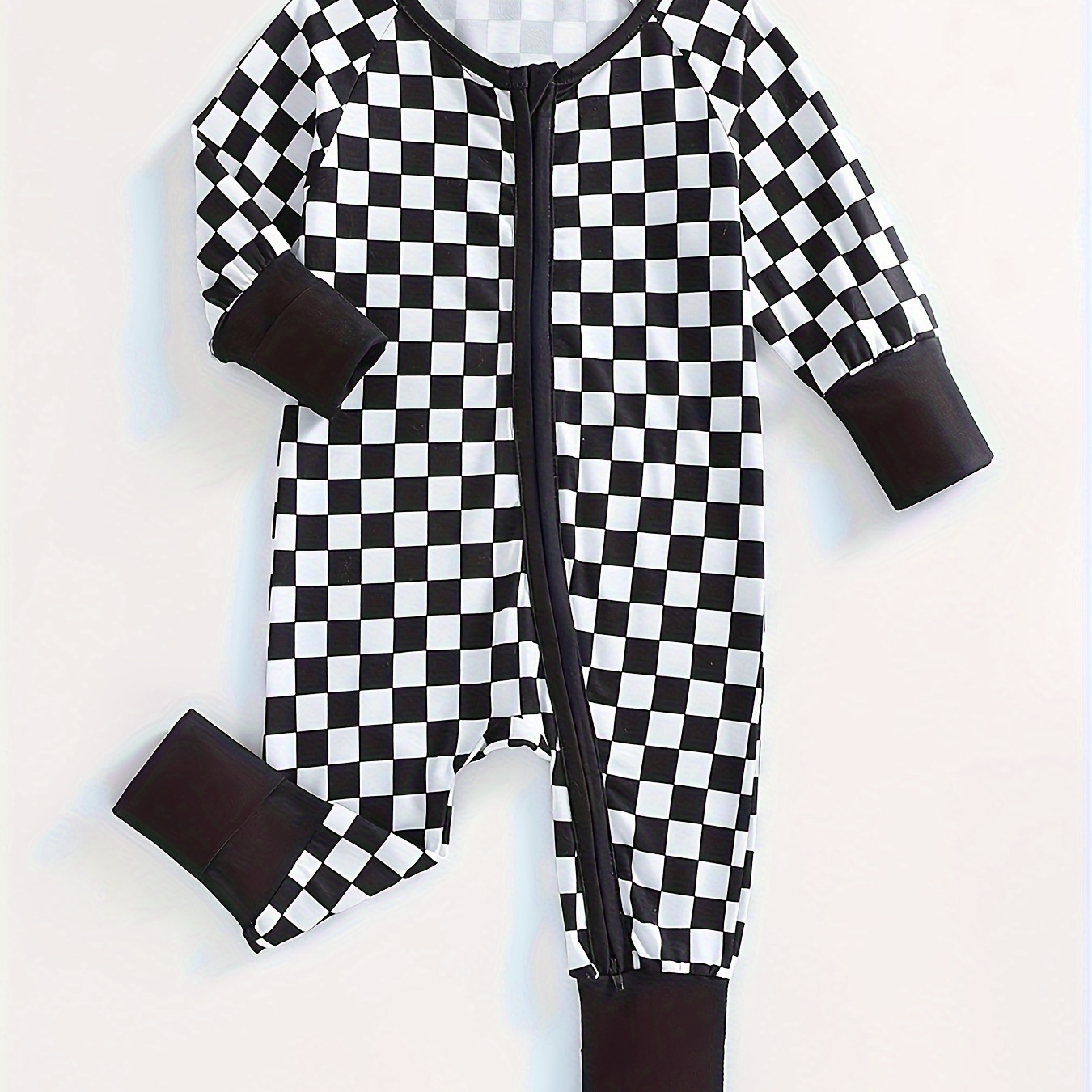

Infant's Trendy Checkerboard Pattern Bodysuit, Comfy Long Sleeve Onesie, Baby Boy's Clothing, As Gift