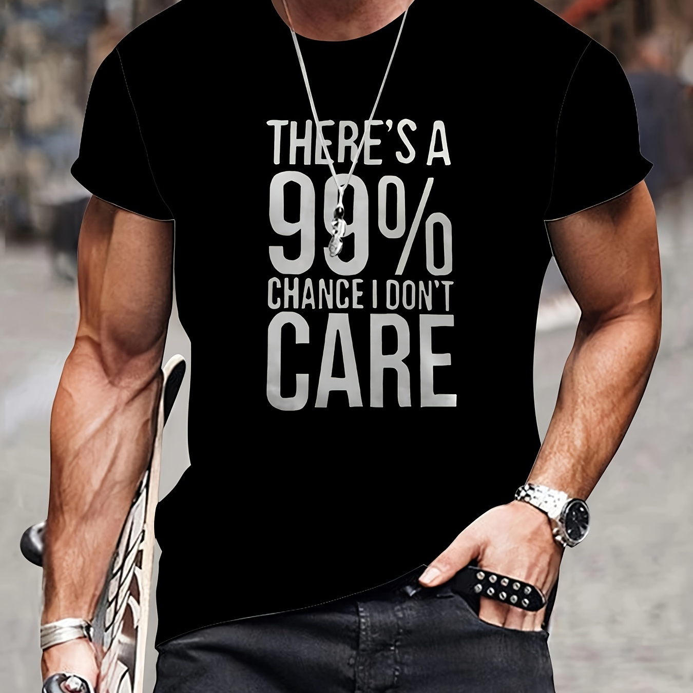 

Men's Contrast Color Alphabet Print "there's A 99% Chance I Don't Care" Crew Neck And Short Sleeve T-shirt, Casual And Chic Tee For Men, Versatile Tops Suitable For Summer Leisurewear